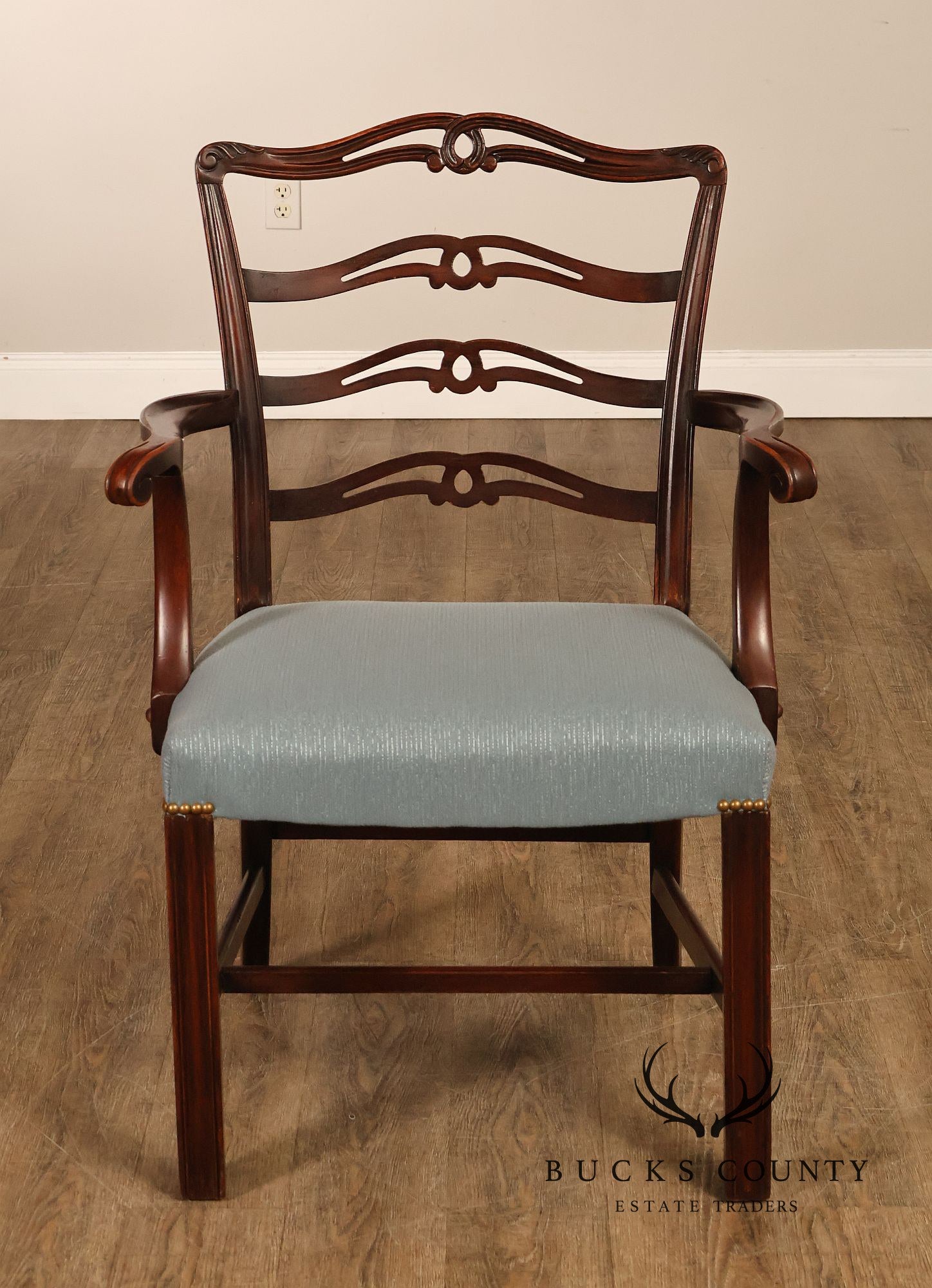 1940's Chippendale Style Set Of Six Mahogany Ladder Back Dining Chairs
