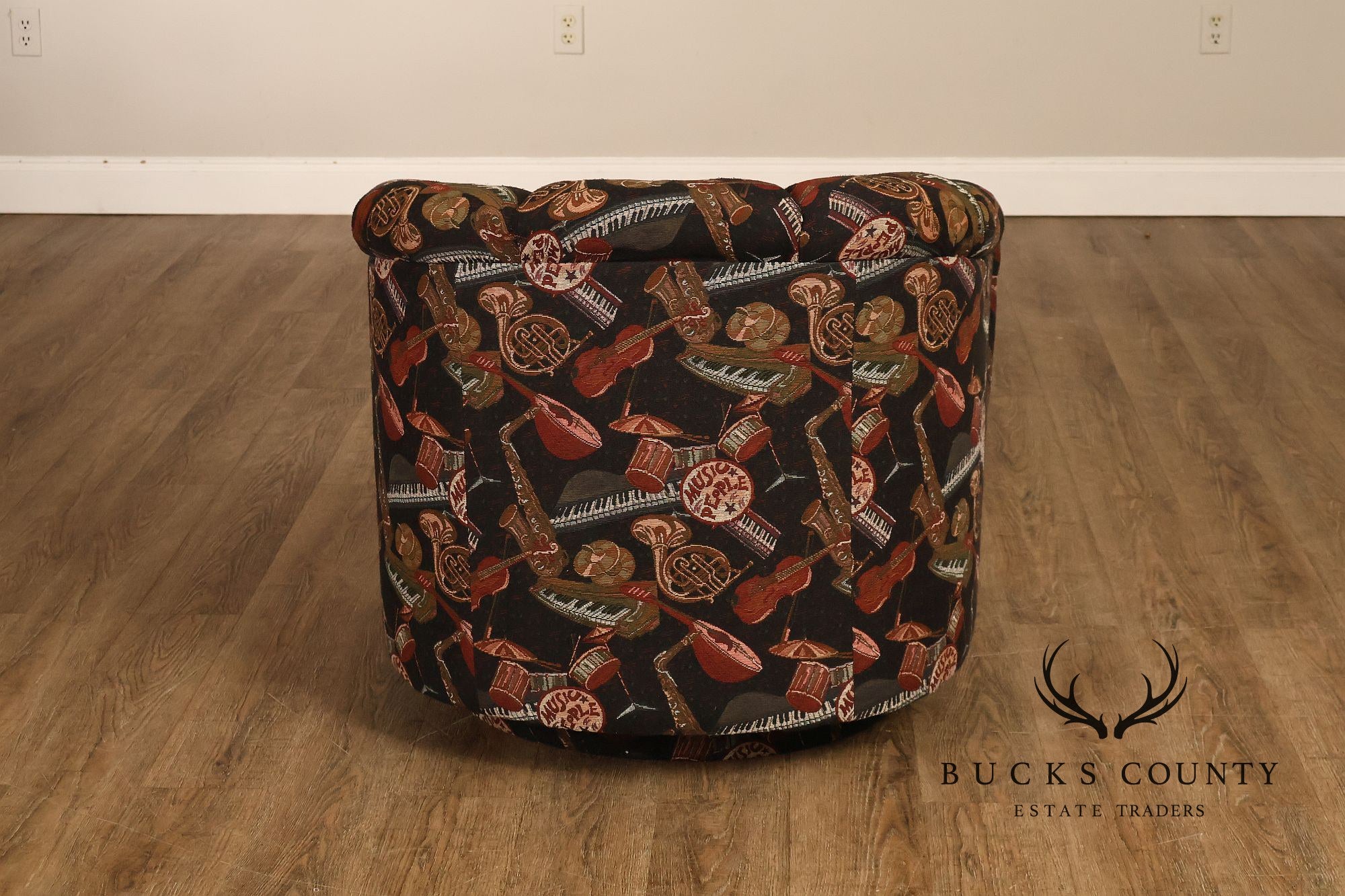 Custom Pair of Upholstered Swivel Club Chairs