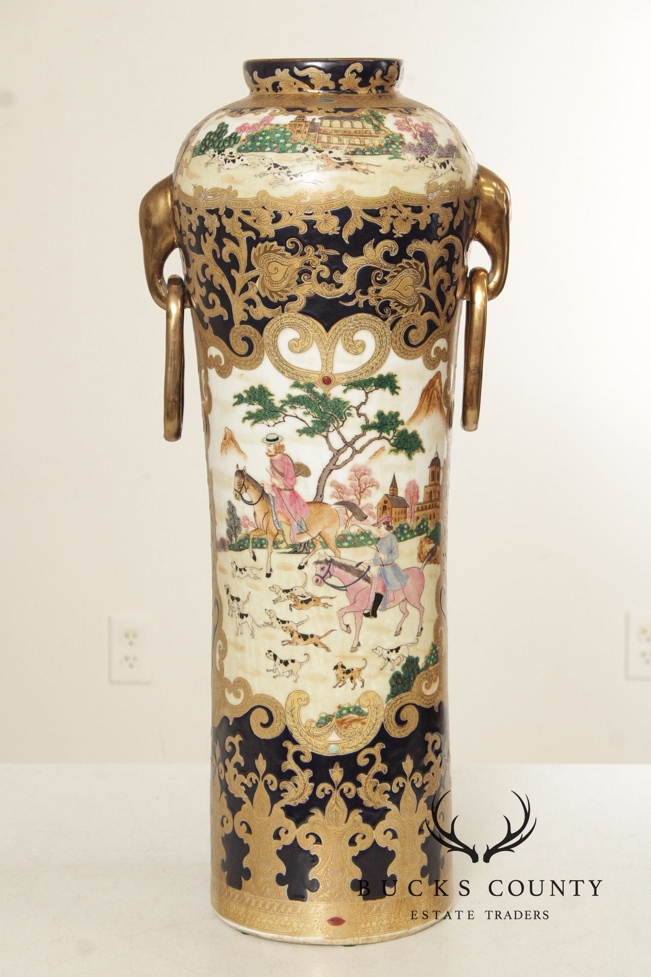 Vintage Chinese Pair of Satsuma Floor Vases