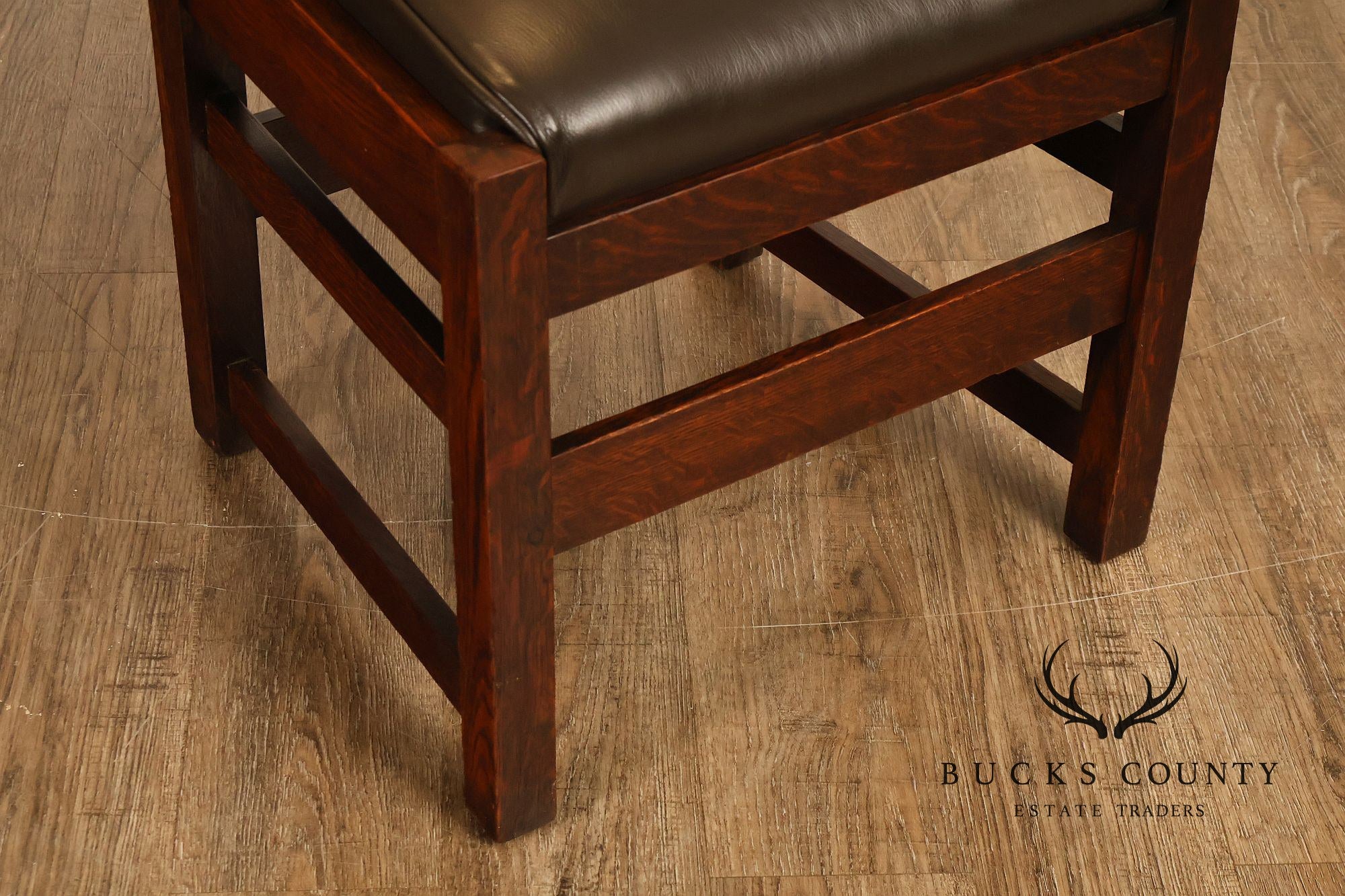 L&JG Stickley Antique Set Of Six U-Back Oak Dining Chairs Model #820