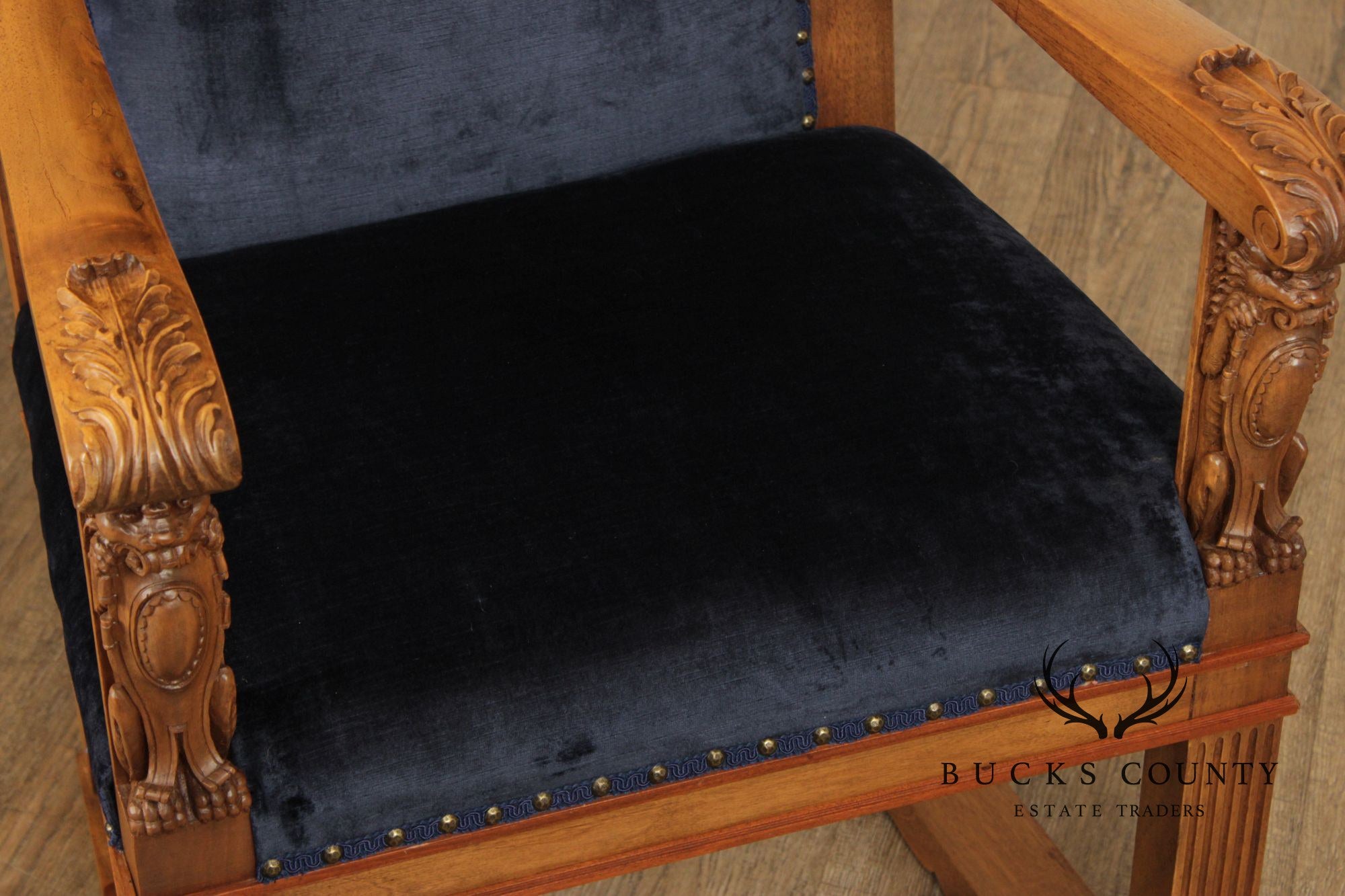 Antique Carved Walnut Renaissance Revival Style Throne Armchair