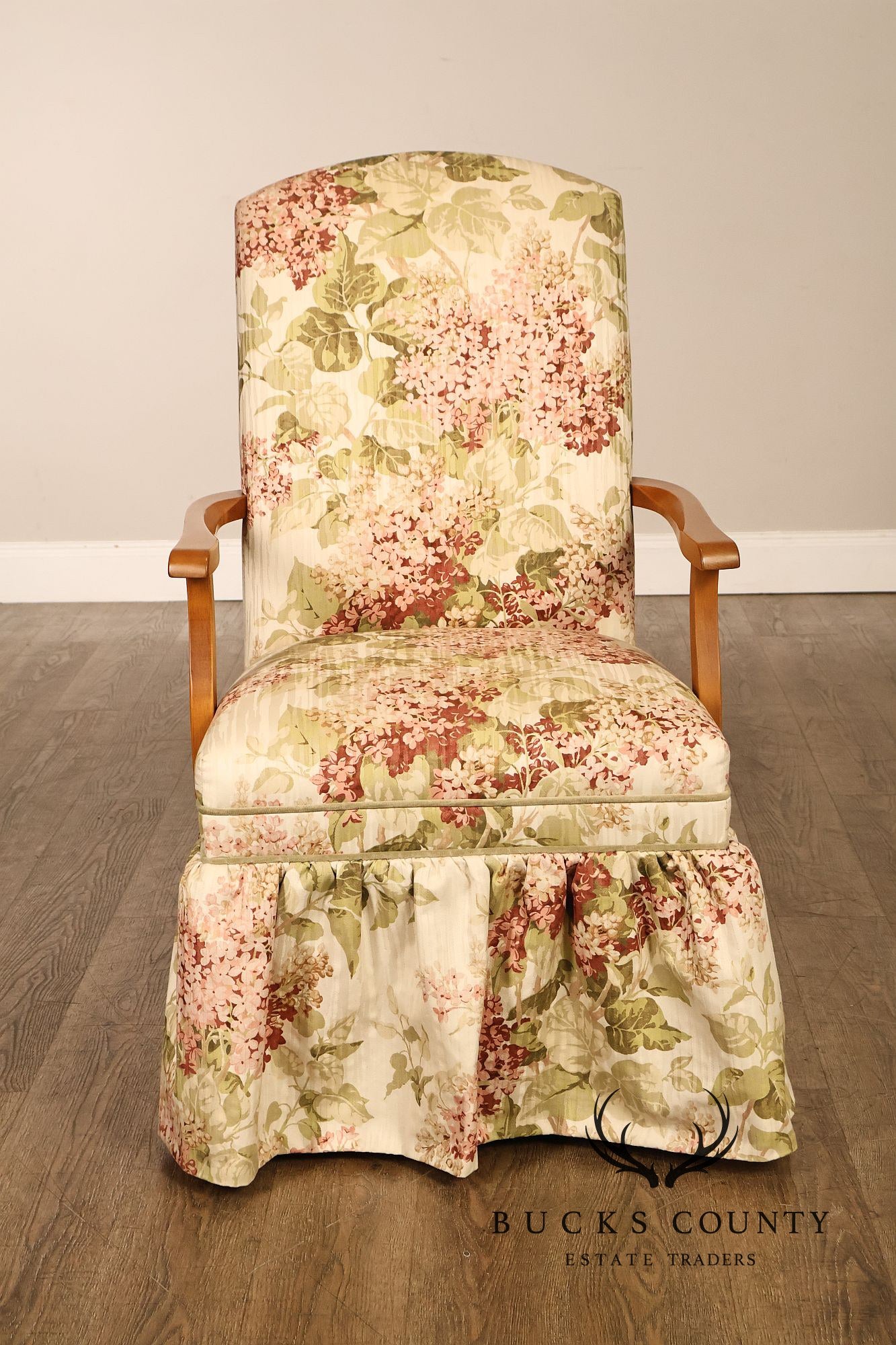 Ethan Allen Pair Of Floral Upholstered Skirted Armchairs