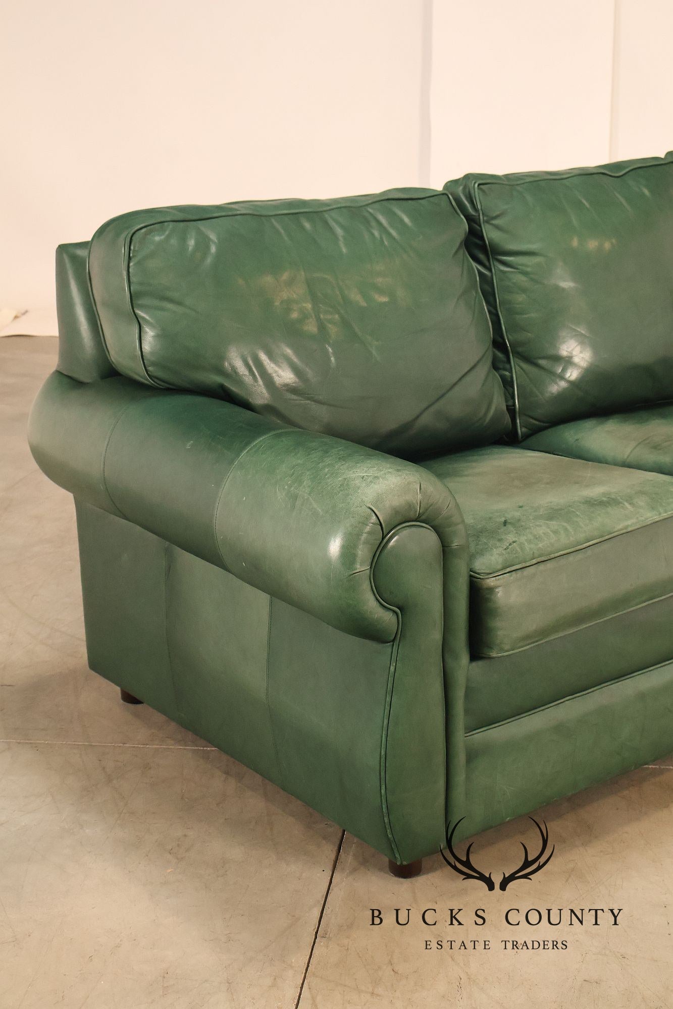 Ethan Allen Green Leather Sofa