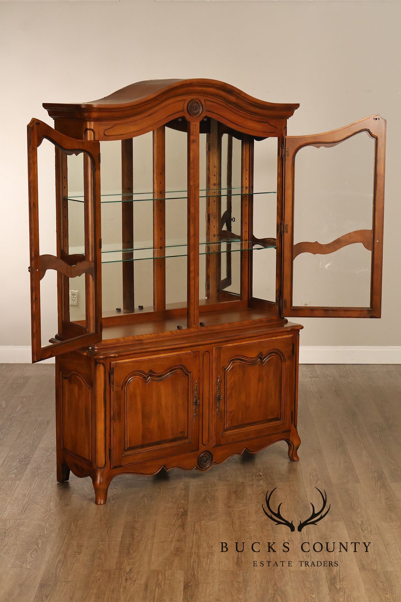Ethan Allen French Country Two Piece China Cabinet