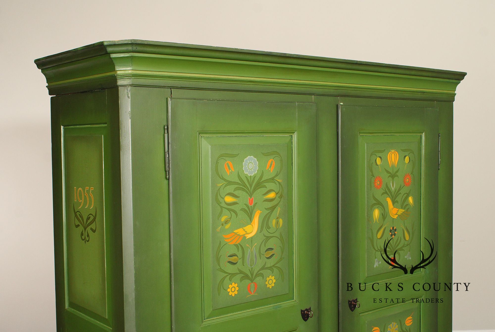 Folk Art Hand Painted Large European Two Door Armoire