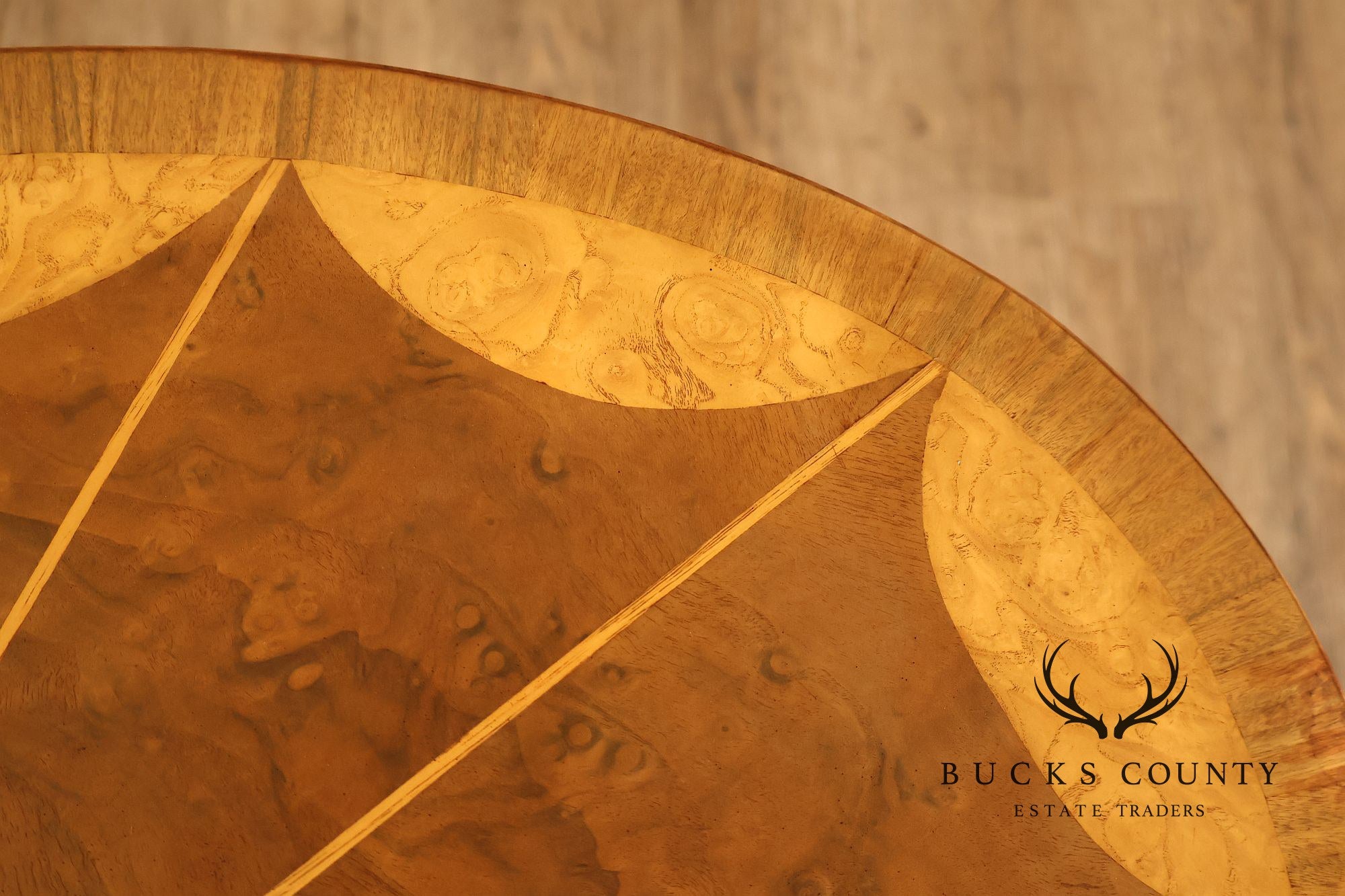 Maitland Smith Two-Tier Mixed Wood Sunburst Occasional Table