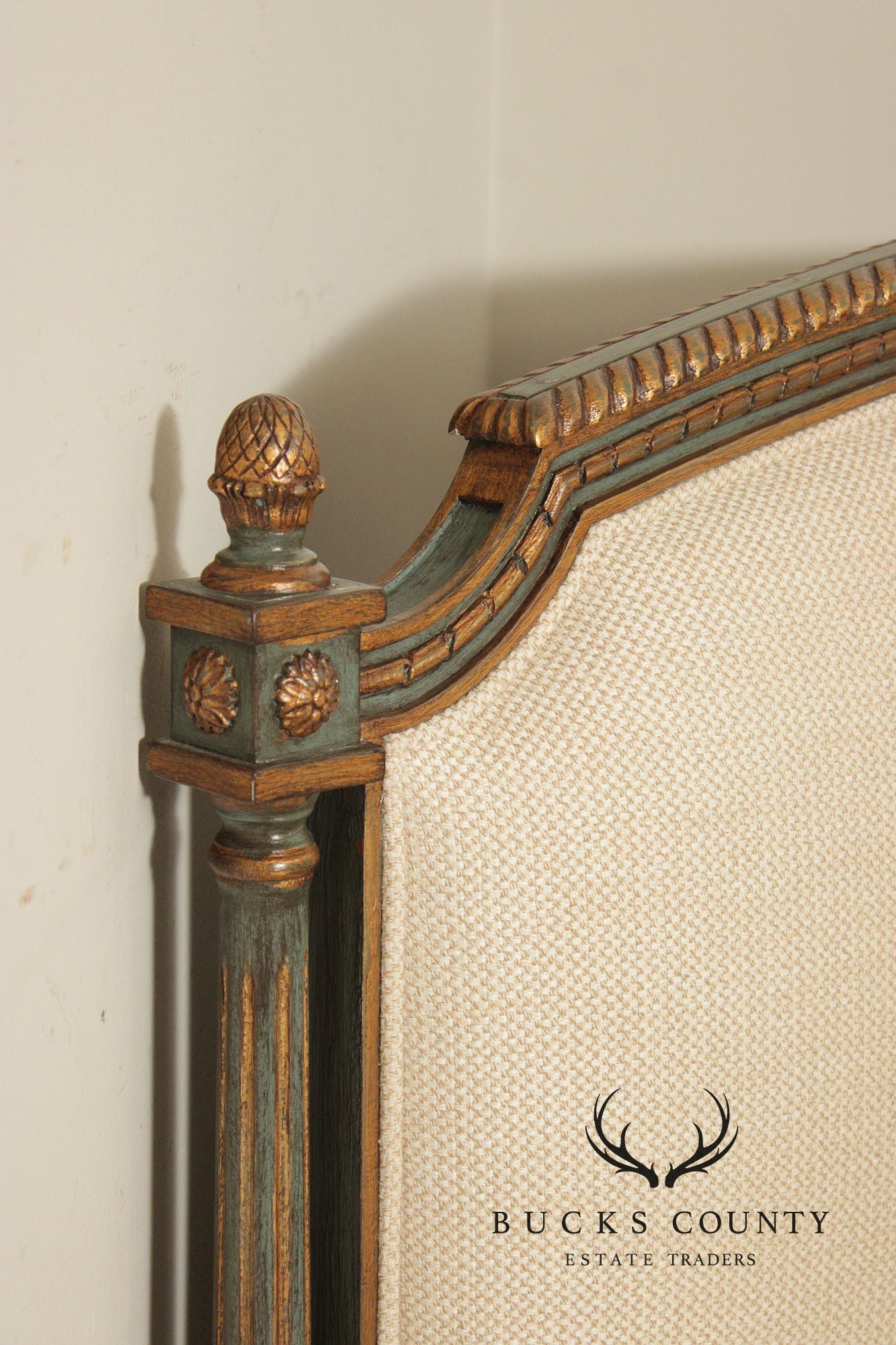 French Market Collection Louis XVI Style Upholstered Queen Bed Frame with Painted Finish
