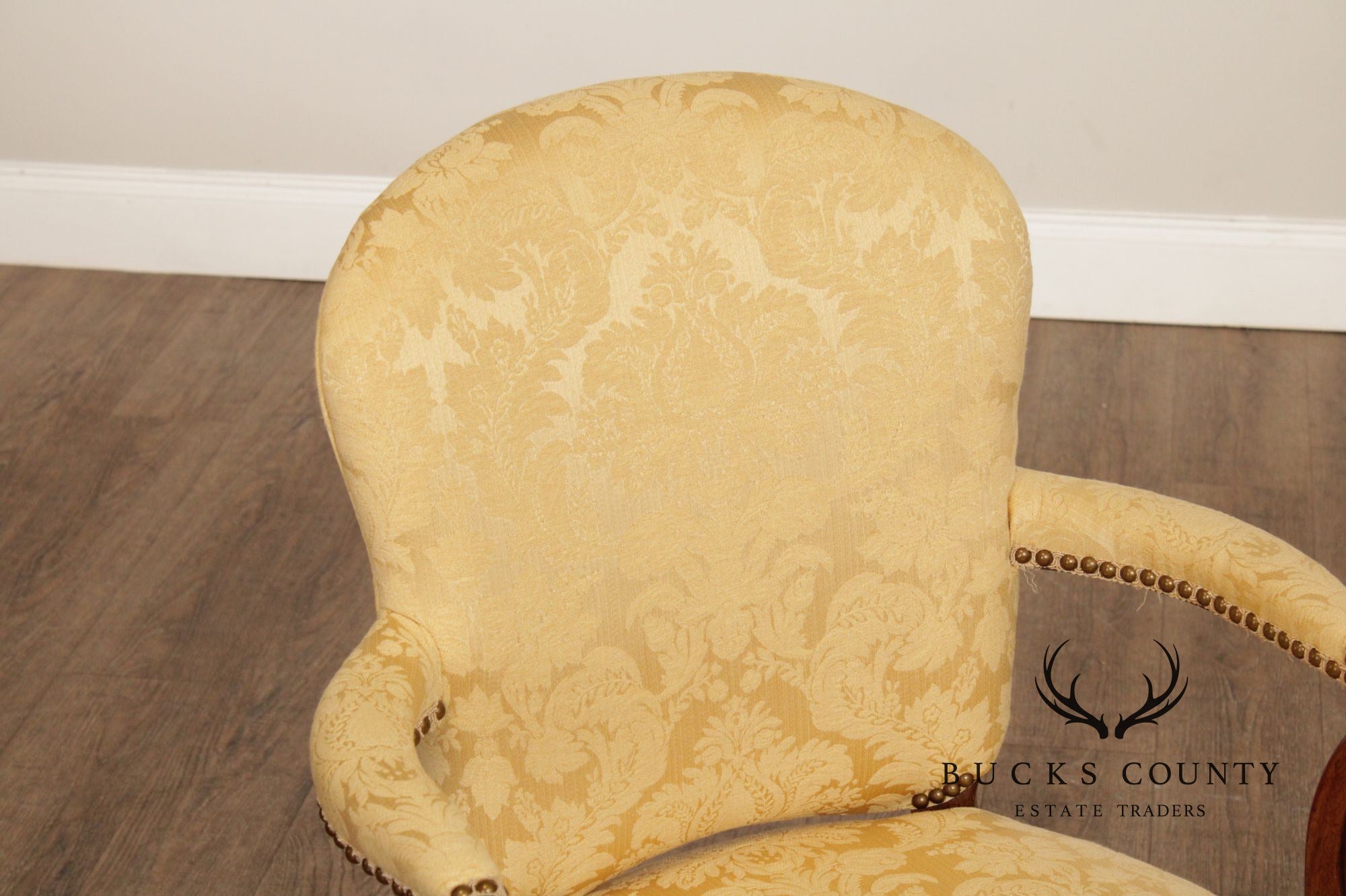 Queen Anne Style Vintage Pair of Mahogany Upholstered Armchairs