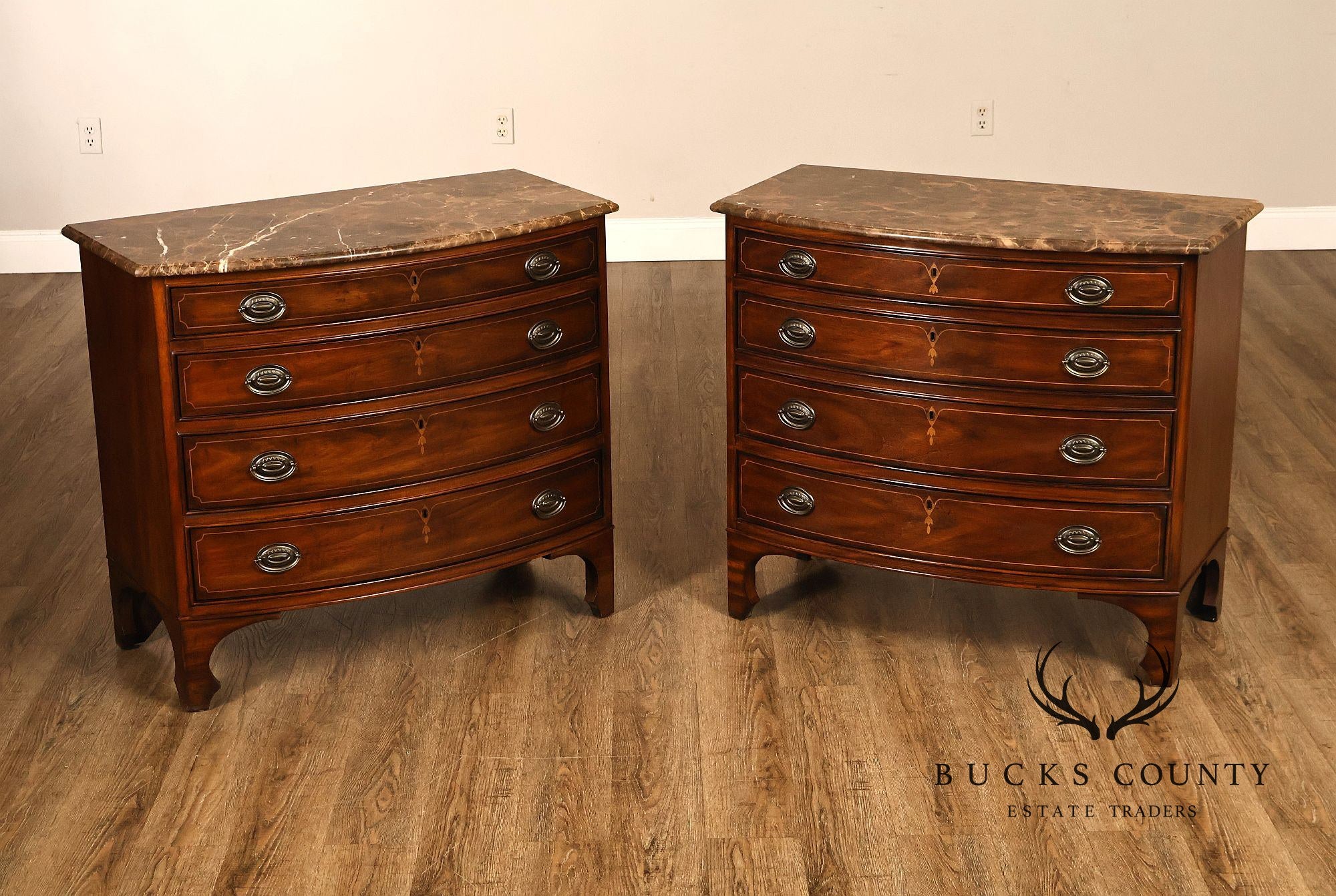 Drexel Heritage Covington Park Pair Of Mahogany Marble Top Bachelor Chests