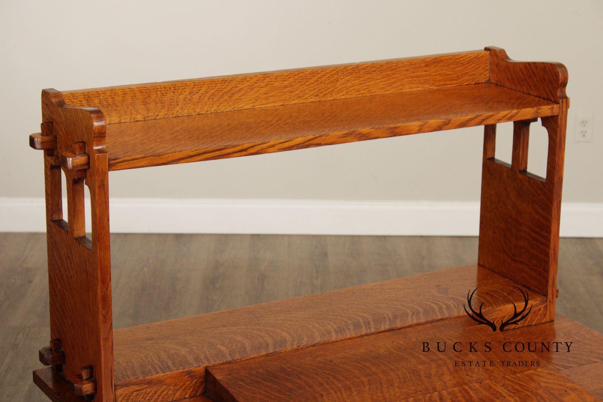 Antique Mission Oak Writing Desk With Bookcase Top