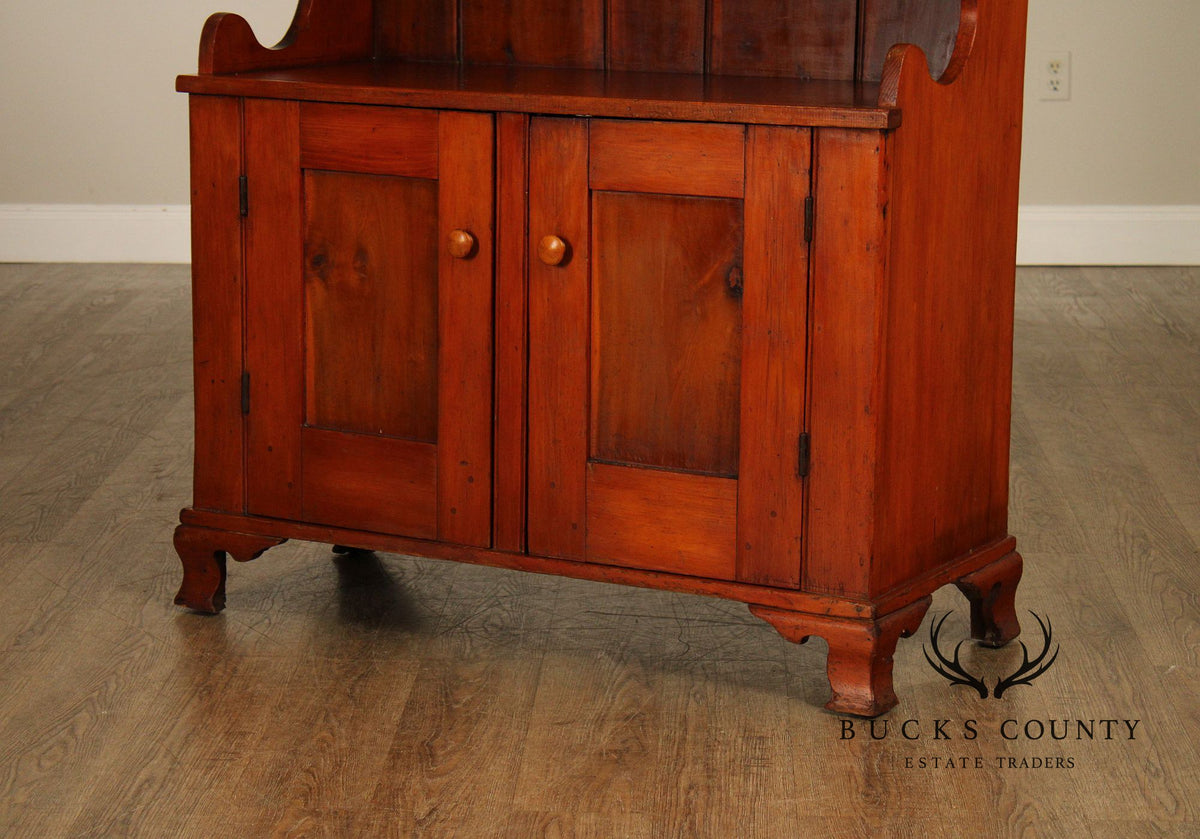 Antique American Country Pine Step-Back Cupboard Hutch