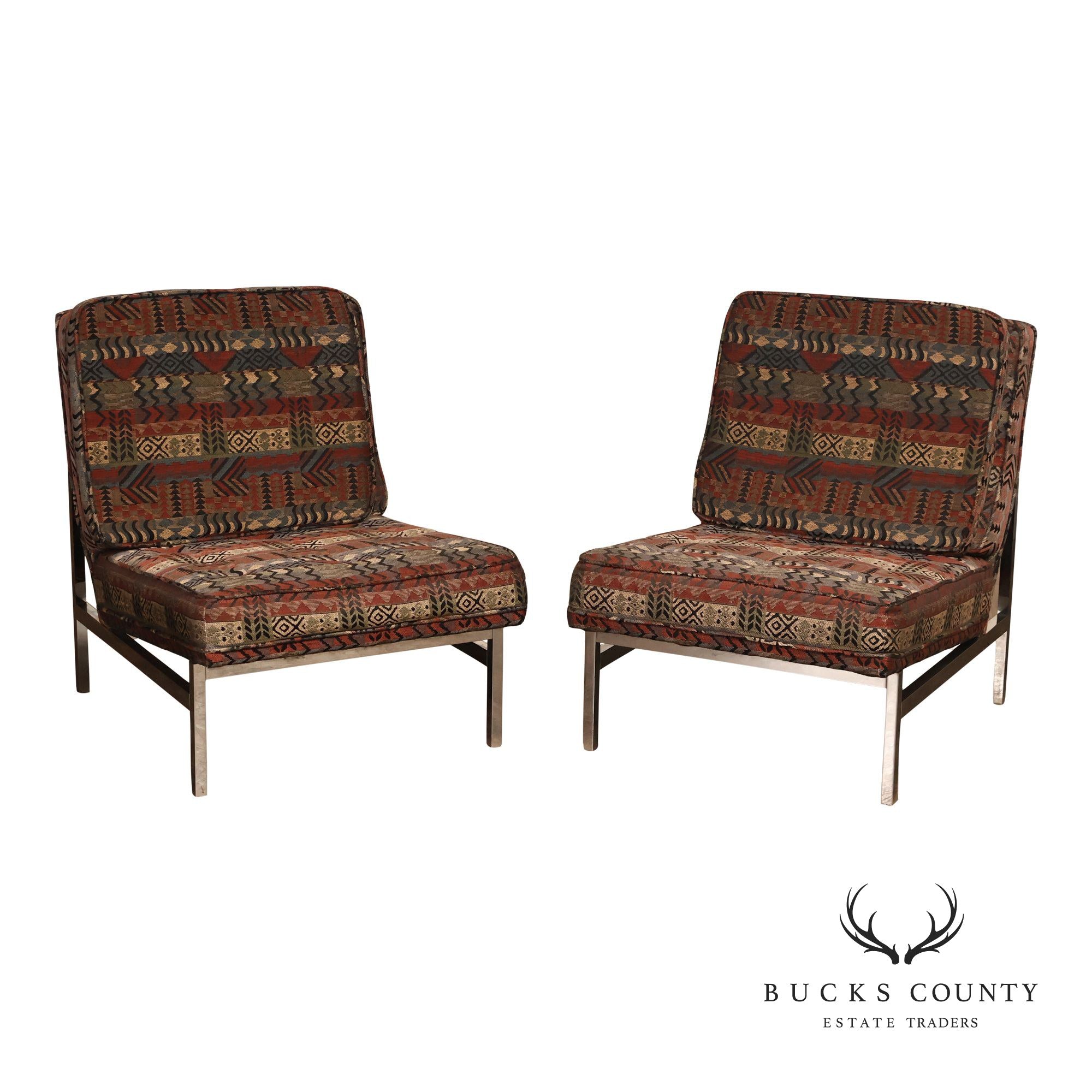 Florence Knoll Mid Century Modern Pair of Chrome Lounge Chairs