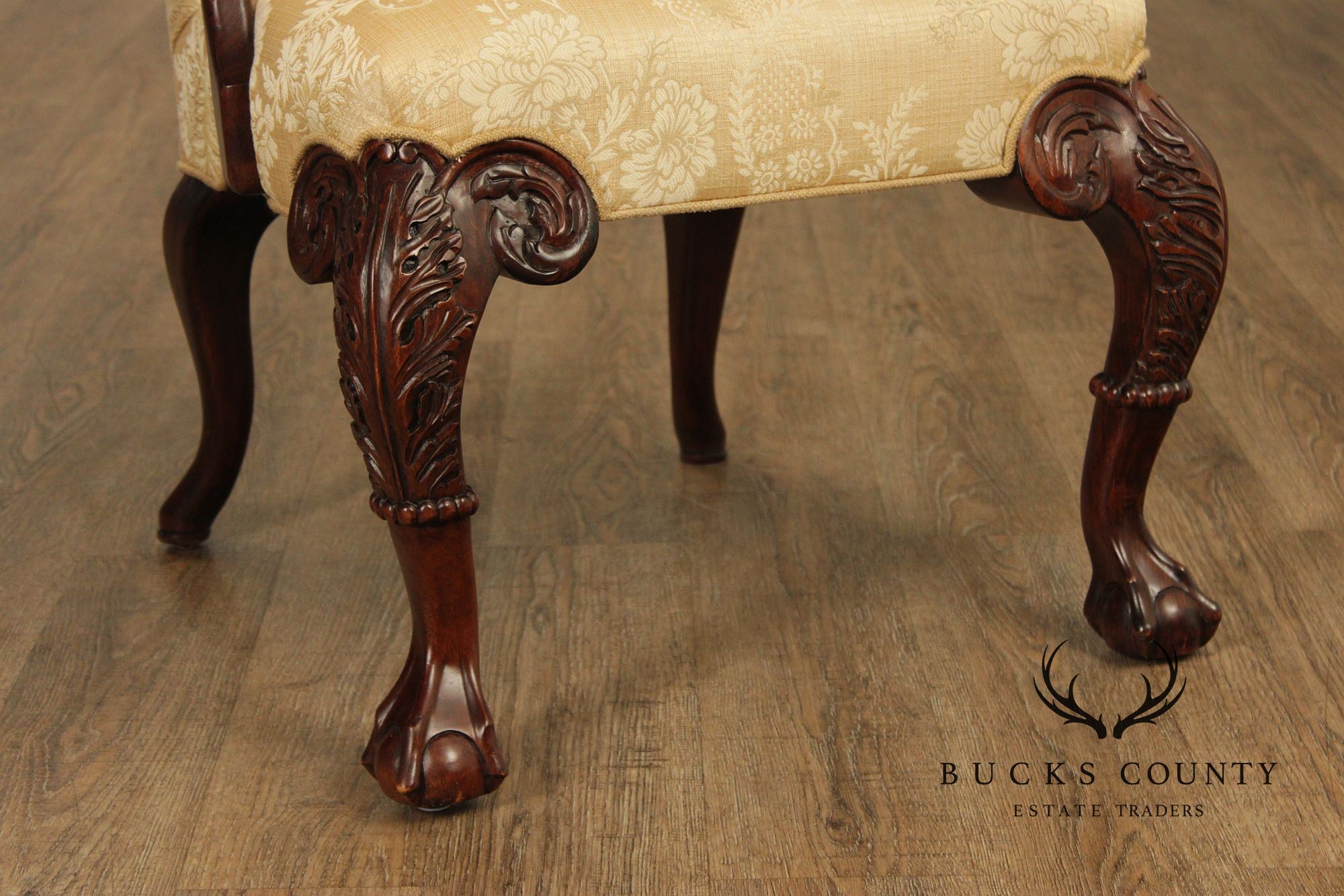 Century Furniture Pair Of Chippendale Style Carved Mahogany Upholstered Armchairs