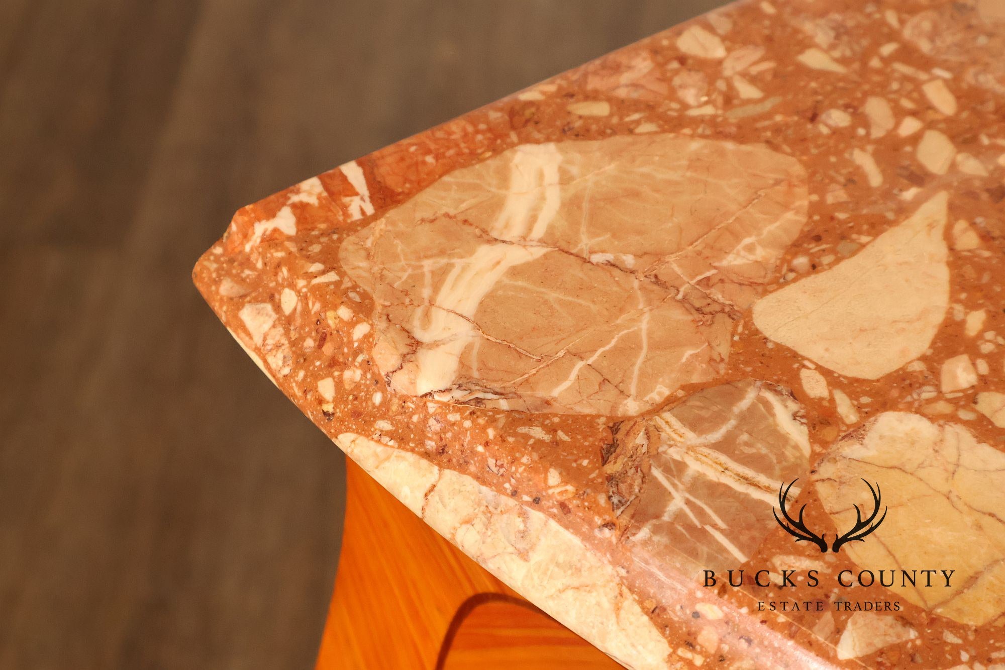 Italian Louis XV Style Marquetry Inlaid Marble Top Bombe Chest Commode