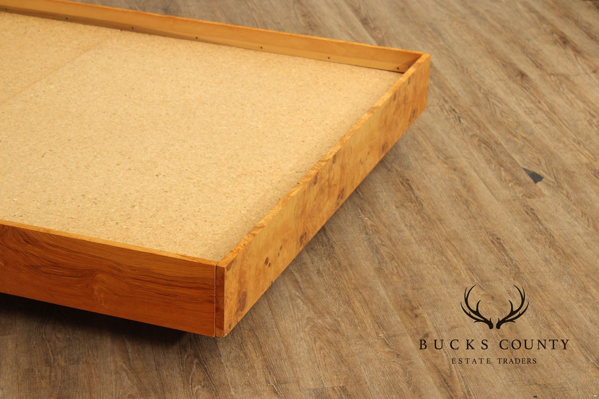 Pace Collection Mid Century Modern Burlwood Queen Size Platform Bed With Floating Headboard And Nightstands