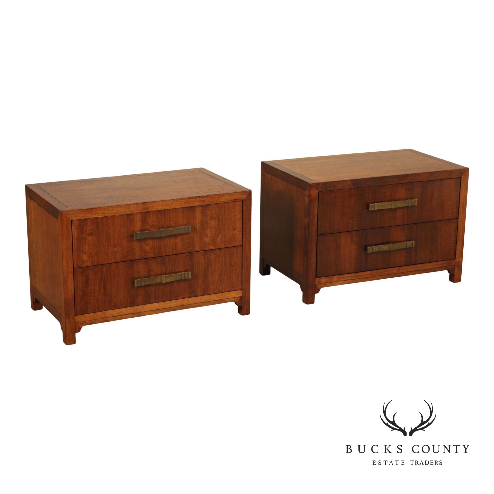 Heritage Mid Century Modern Pair of Walnut Two-Drawer Nightstands