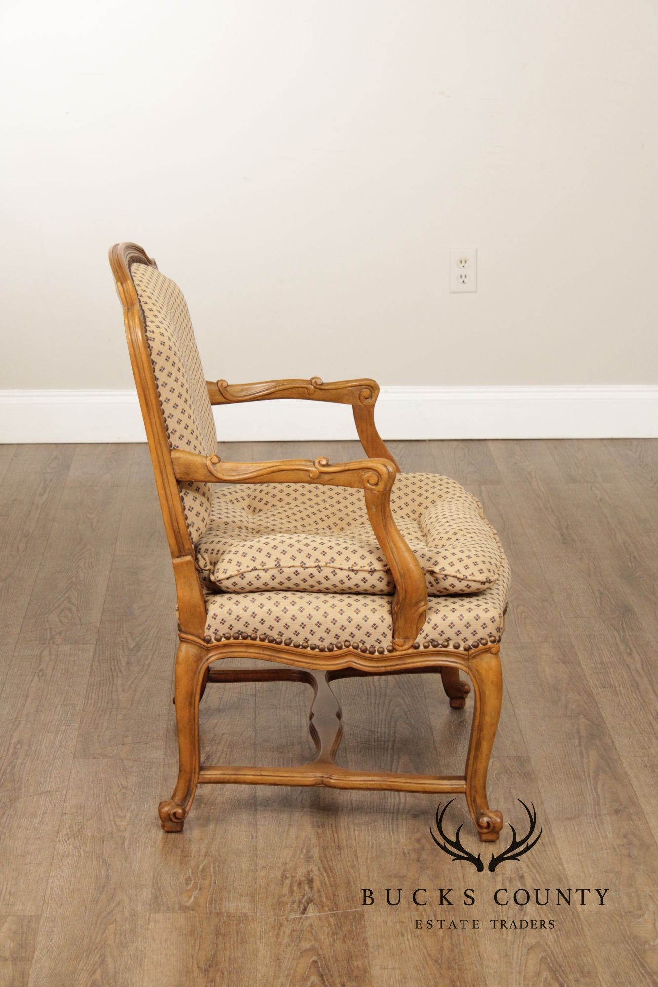 French Provincial Style Carved Frame Fauteuil Armchair