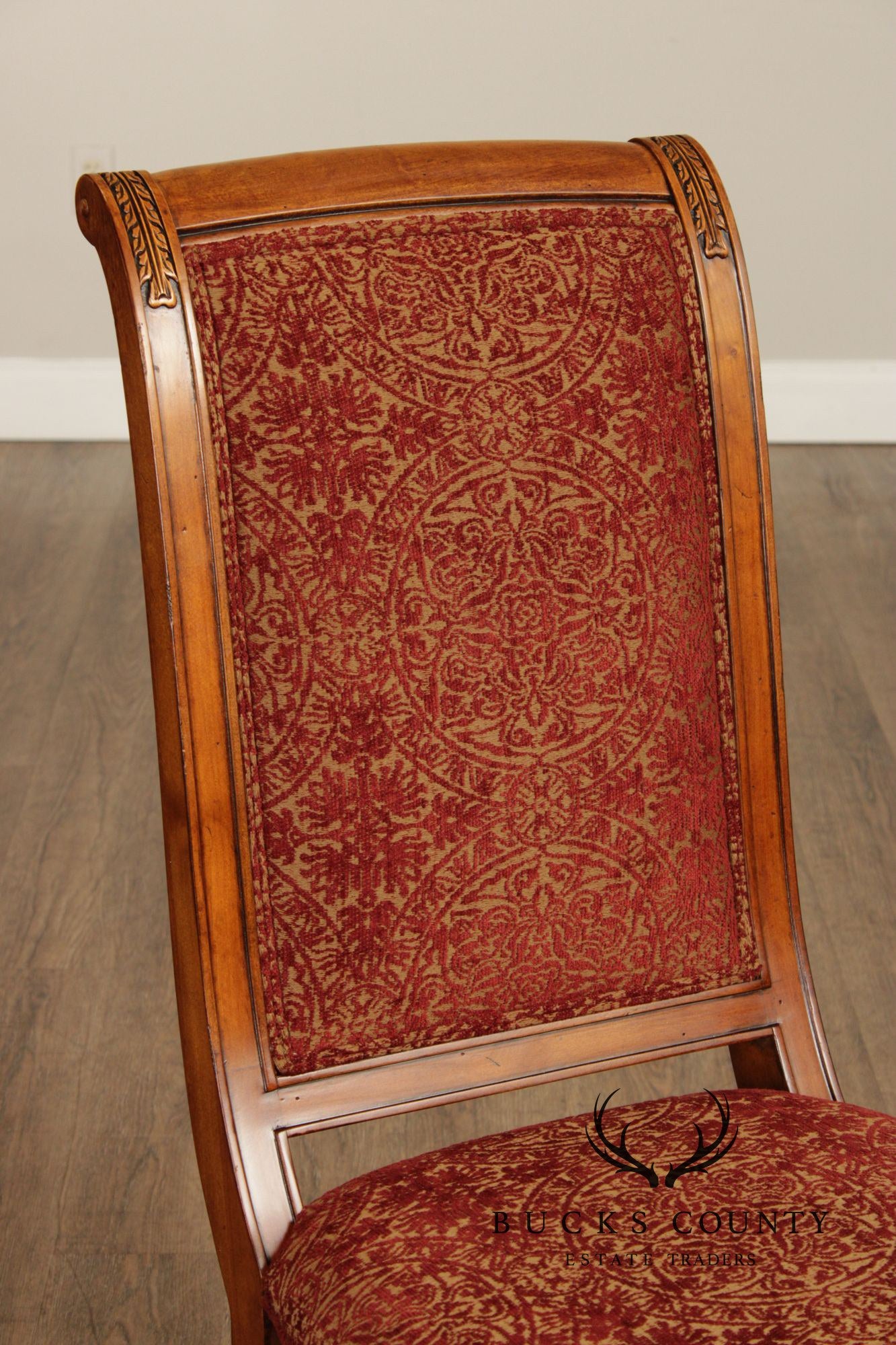 Ethan Allen 'Townhouse' Set of Six Carved Frame Upholstered Dining Chairs