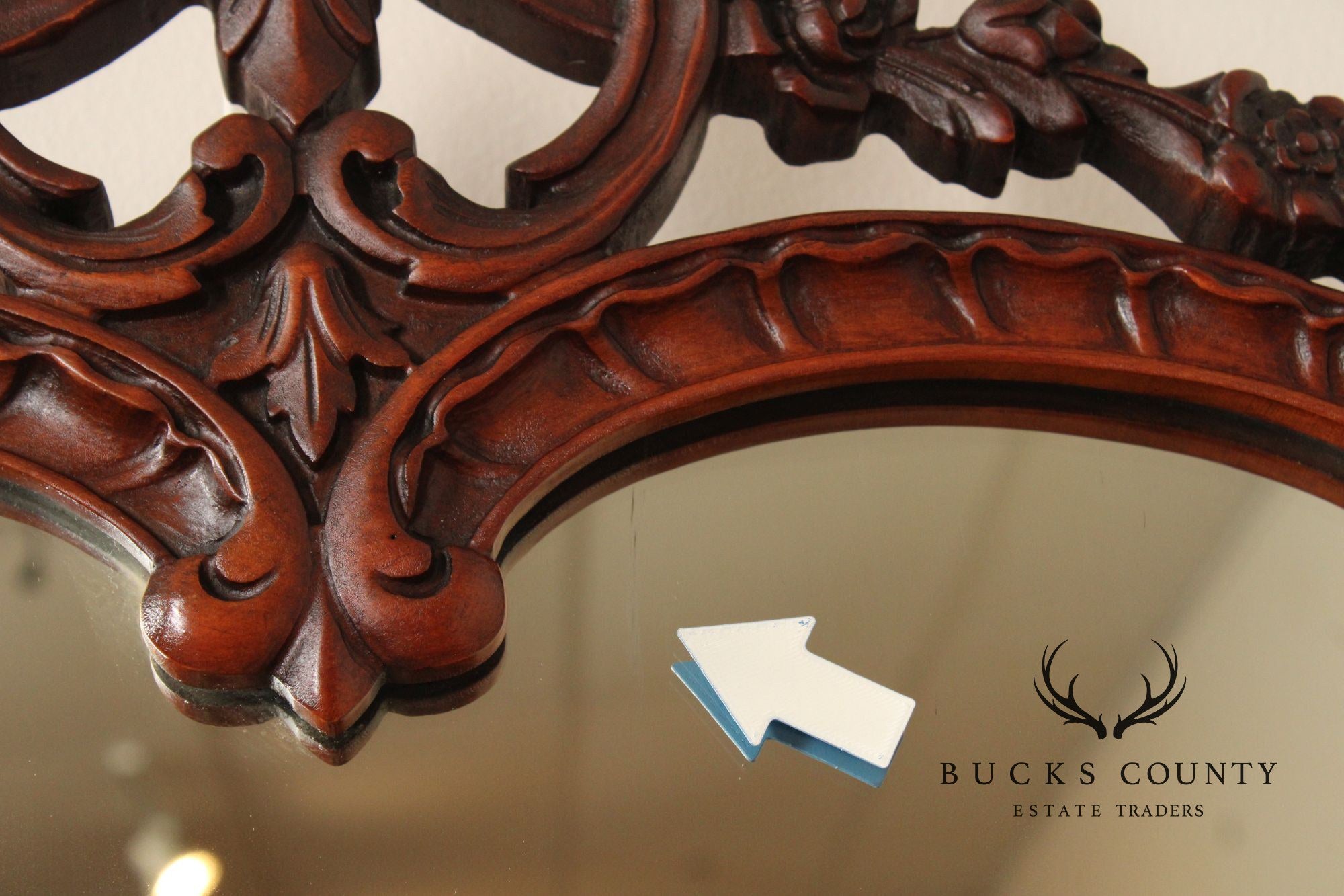1940's Vintage French Style Carved Mahogany Wall Mirror