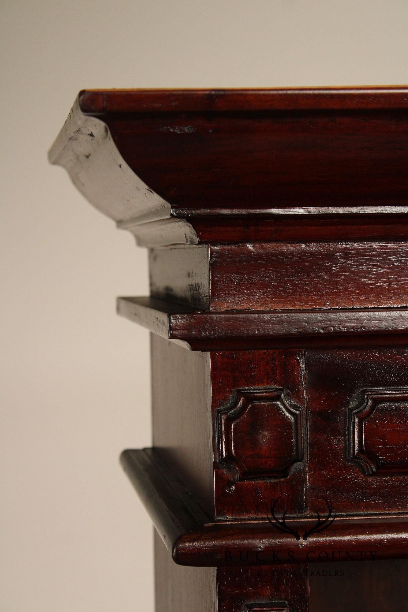 Mahogany Pair Of Tall Open Bookcases With Drawers