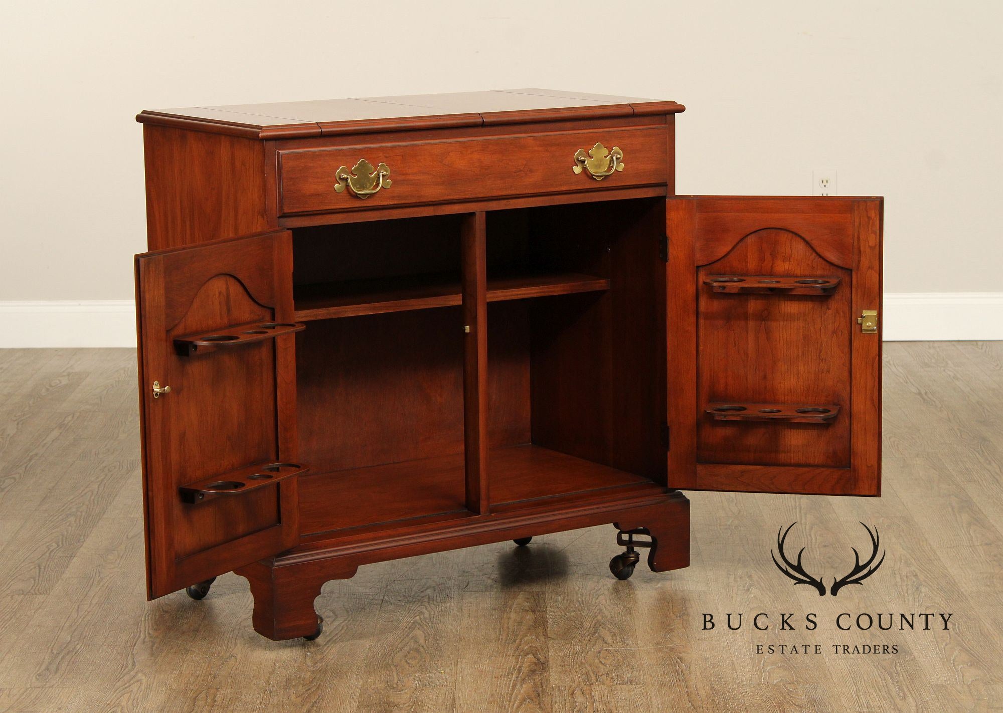 Henkel Harris Chippendale Style Cherry Flip-Top Server Bar Cart