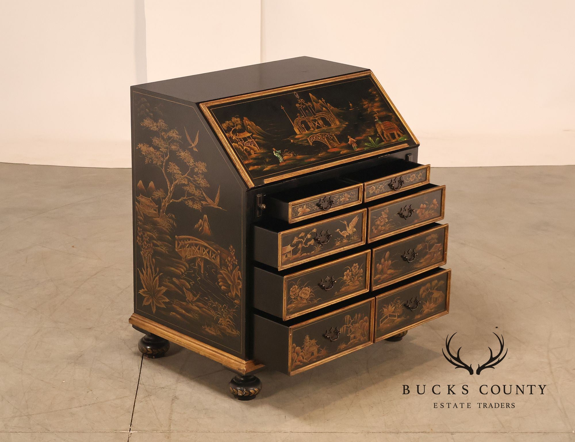 Chinoiserie Decorated Drop Front Secretary Desk