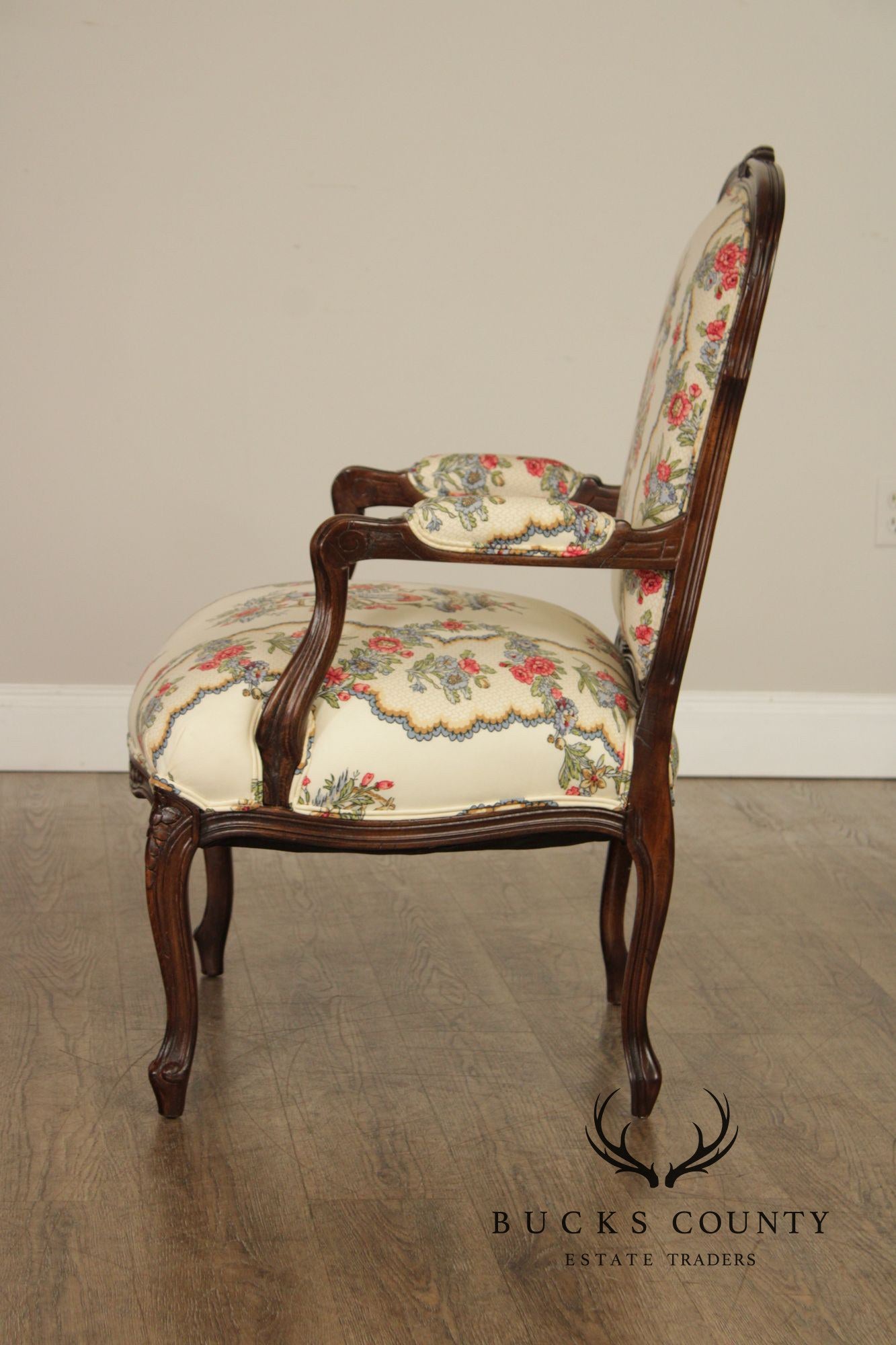French Louis XV Style Mahogany Fauteuil Armchair