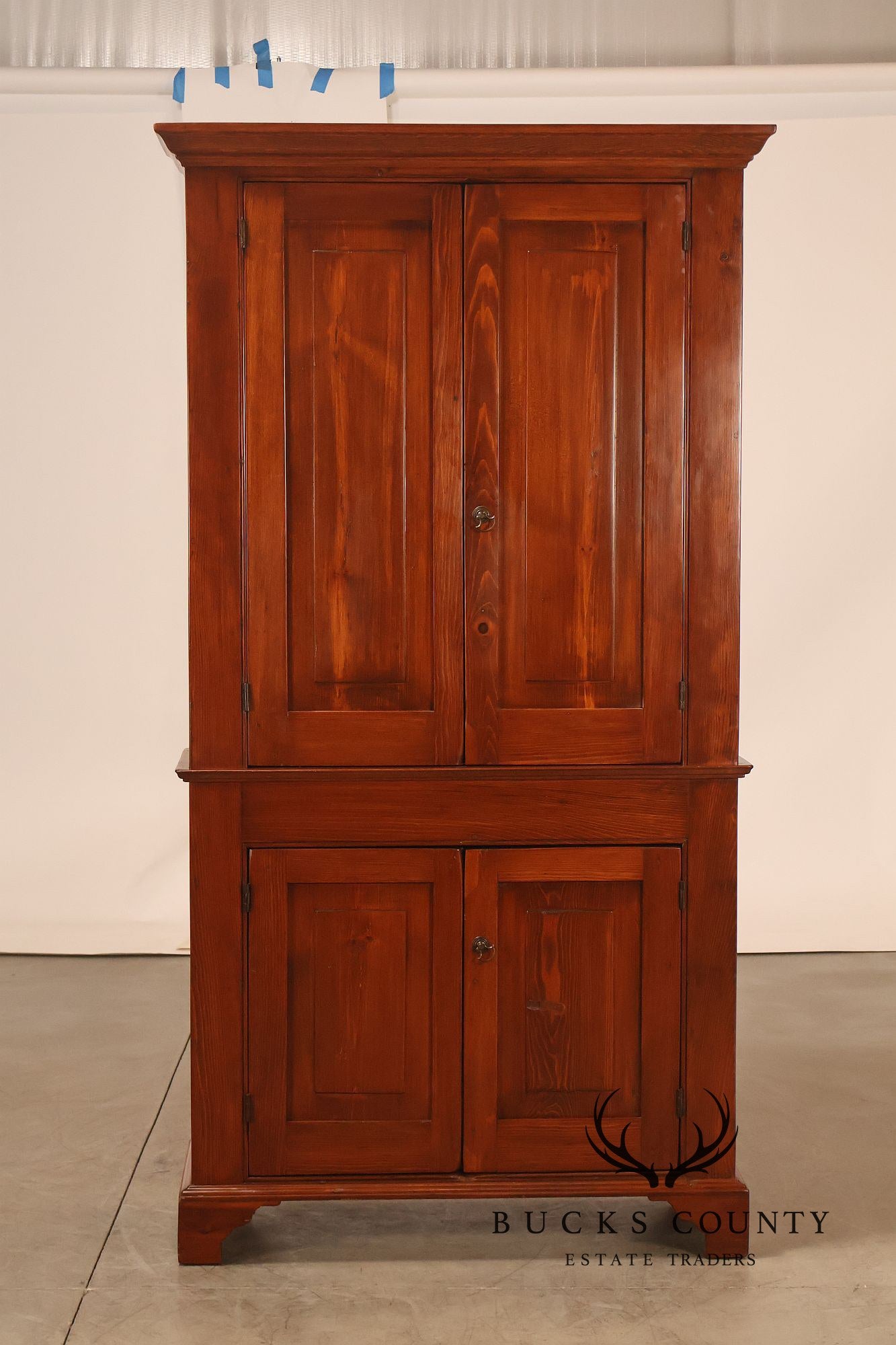 Antique Primitive American Pine Two Piece Pantry Cupboard