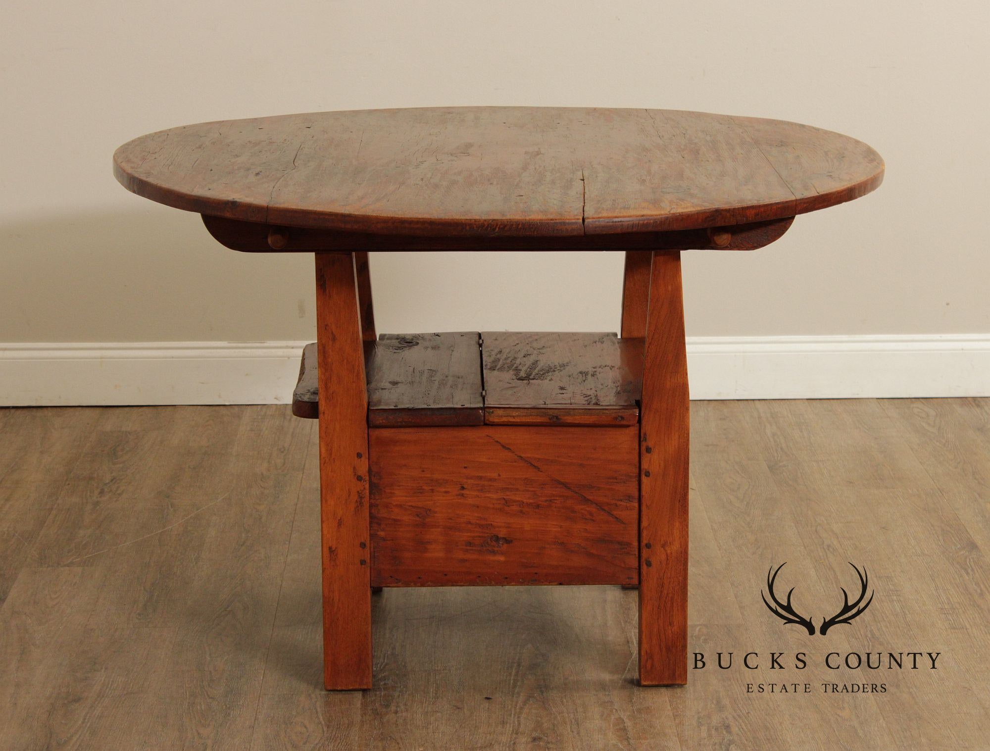 Antique Softwood Round Tilt Top Bench Dining Table