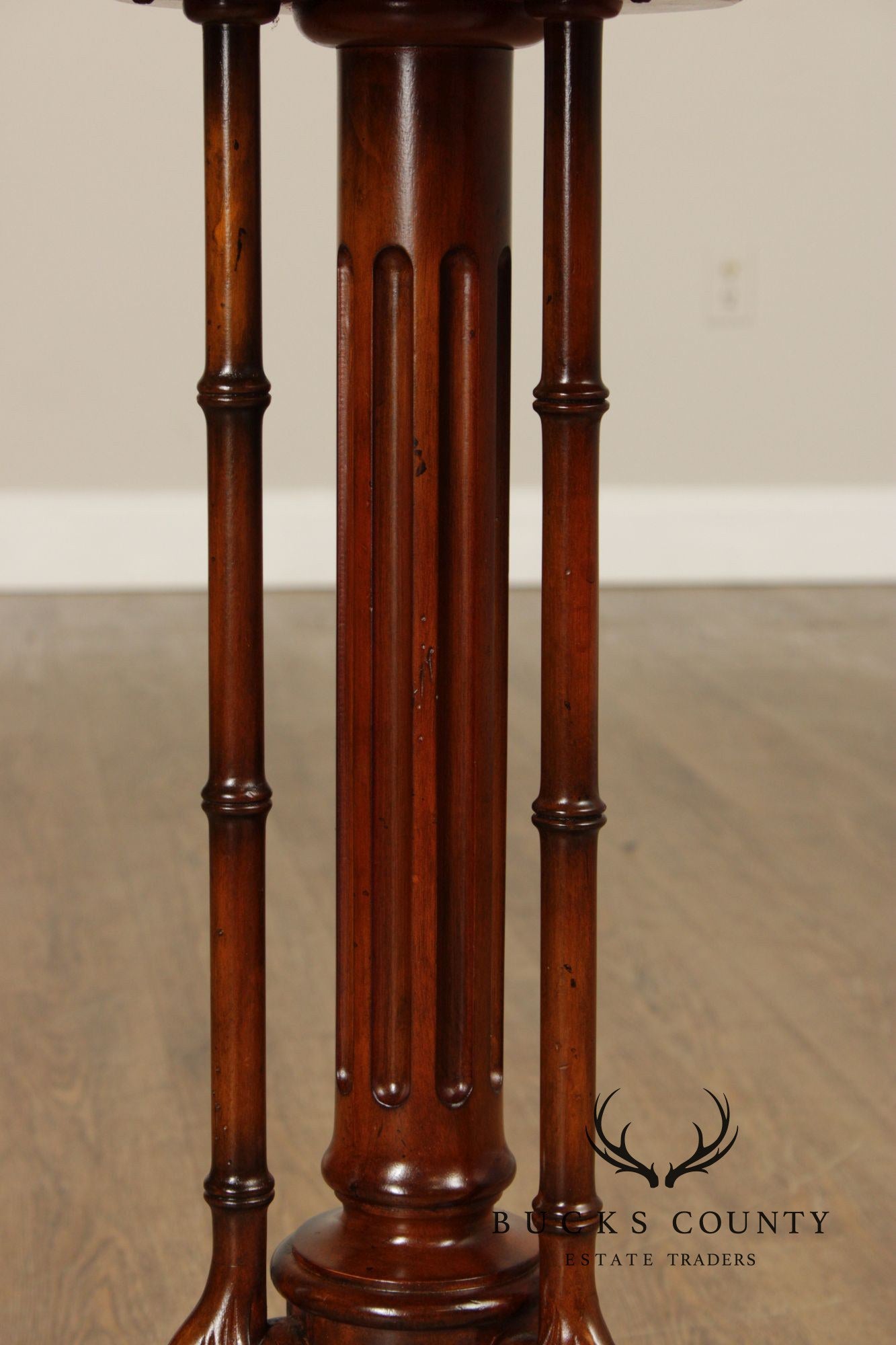 Maitland Smith Pair of Flame Mahogany Pedestal Side Tables