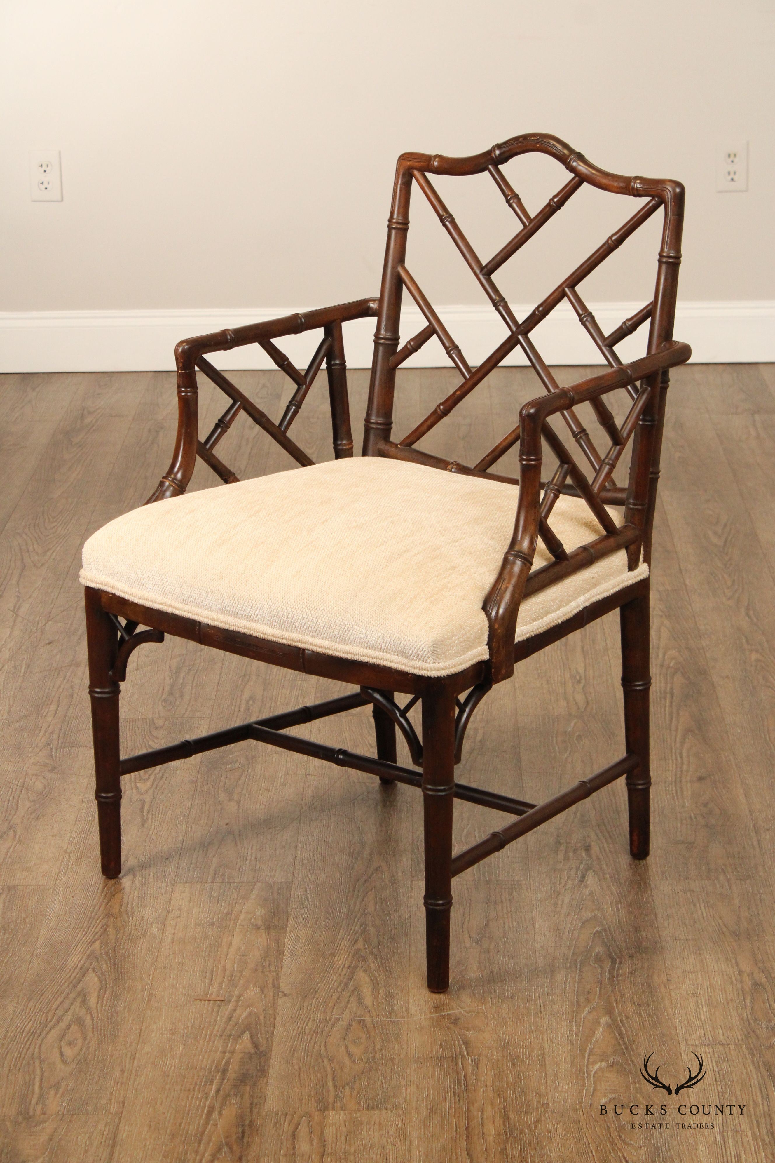 CHINESE CHIPPENDALE STYLE FAUX BAMBOO ARMCHAIR