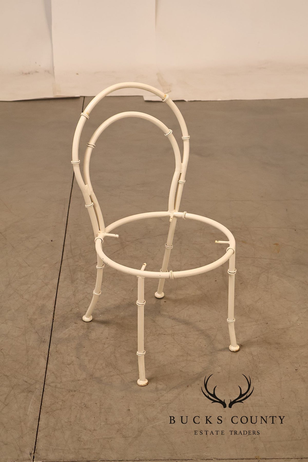Vintage White Painted Wrought Iron Outdoor Chair Frame