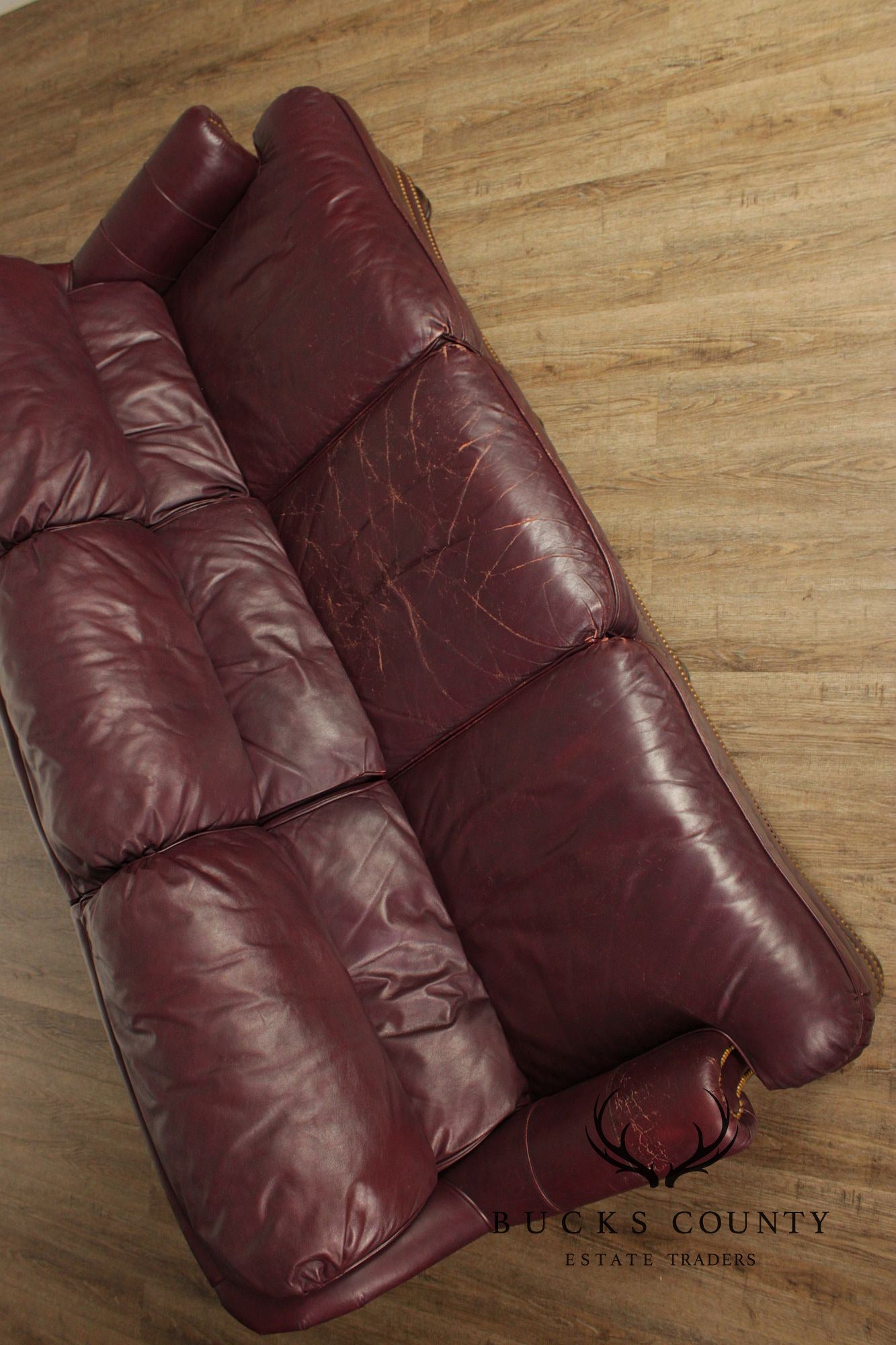 Hancock & Moore Burgundy Leather Nailhead Trim Sofa