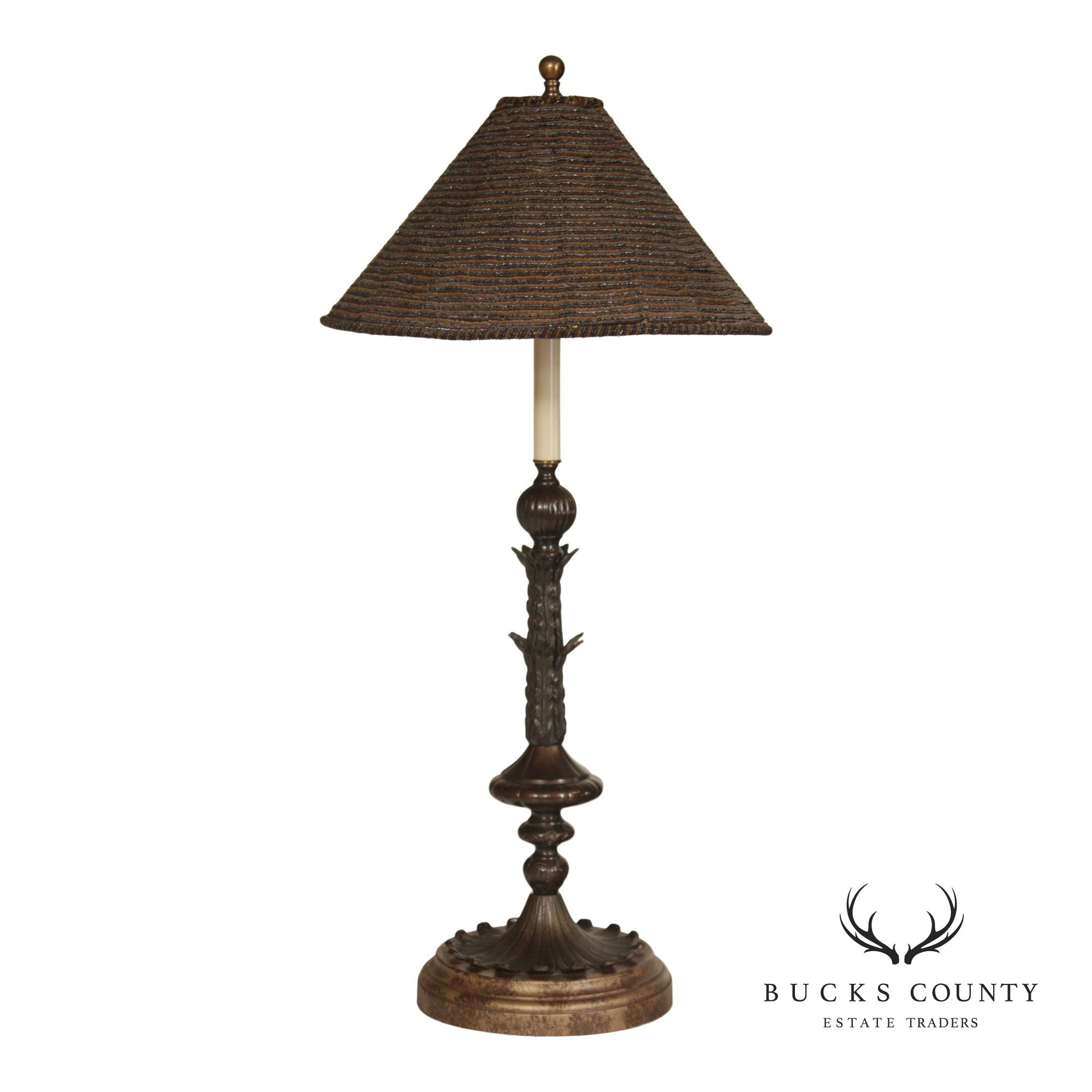 Vintage Bronze Acanthus Leaf Candlestick Table Lamp