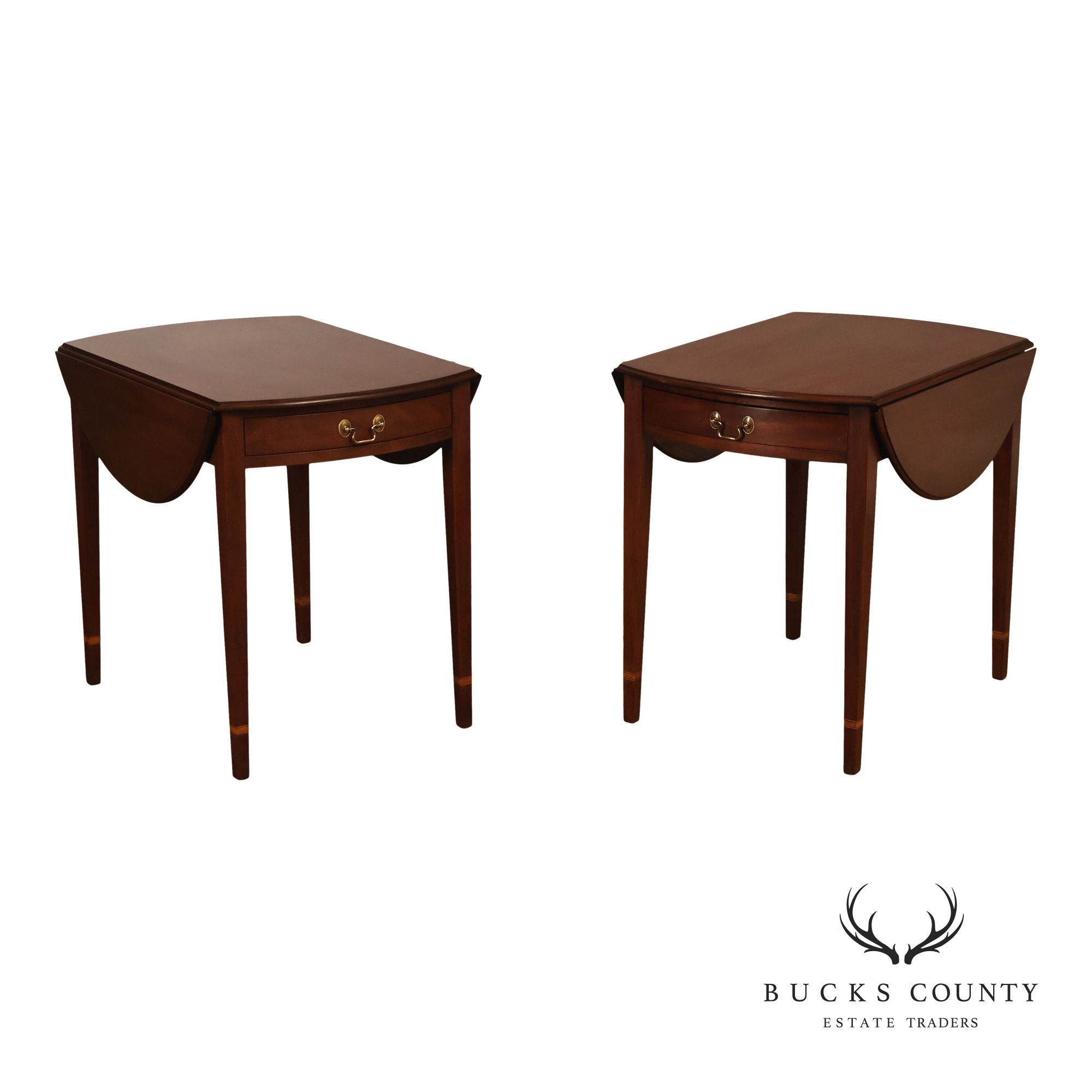 Henkel-Harris Hepplewhite Style Pair Of Mahogany Pembroke Drop Leaf Side Tables
