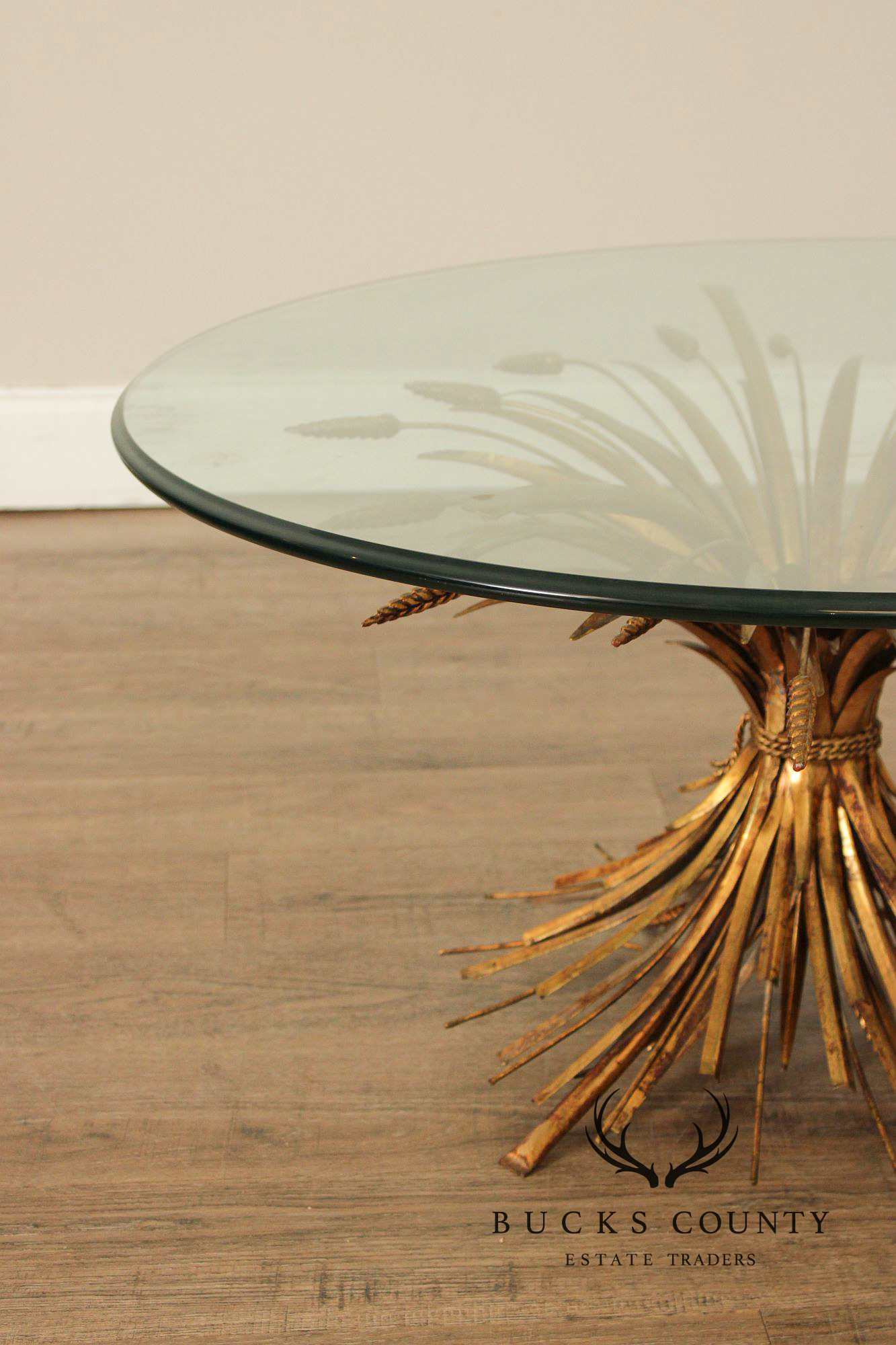Hollywood Regency Glass Top Wheat Sheaf Coffee Table