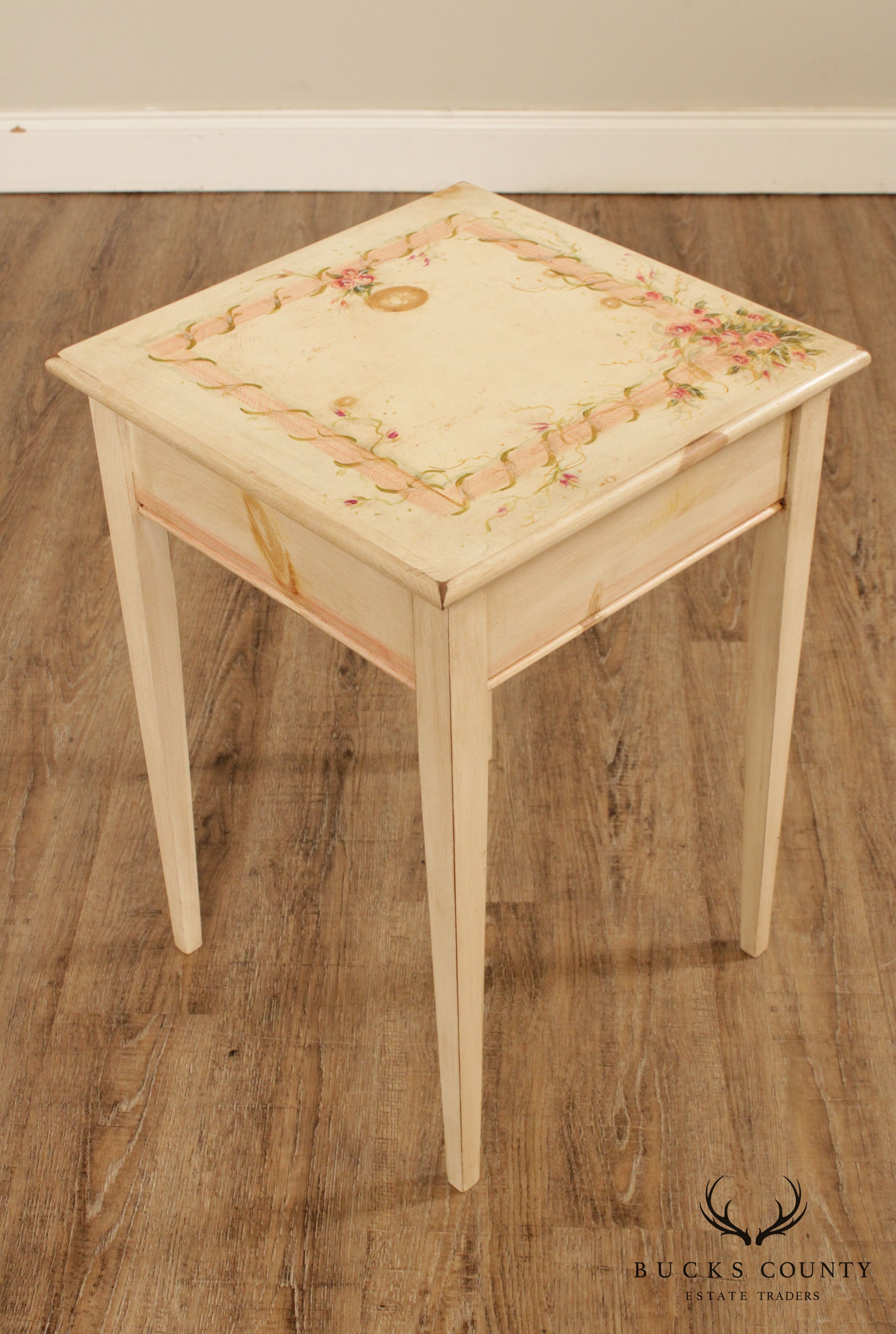 Mastercraft Floral Hand Painted Square Pine Side Table