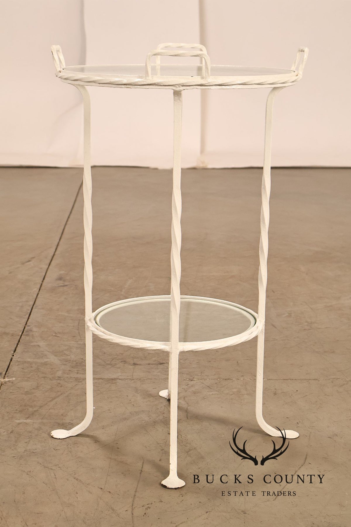 Vintage Wrought Iron And Glass Two Tier Patio Side Table