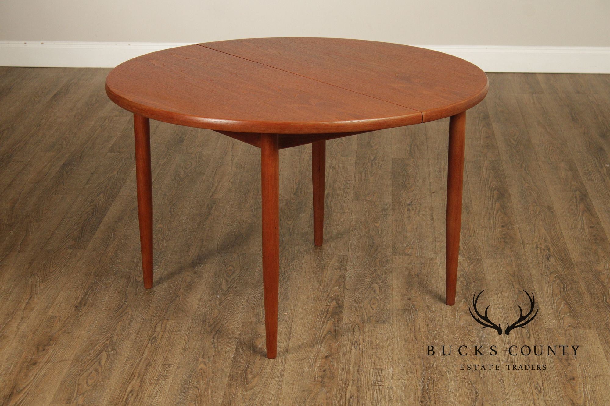 Dux Swedish Modern Teak Expandable Round Dining Table
