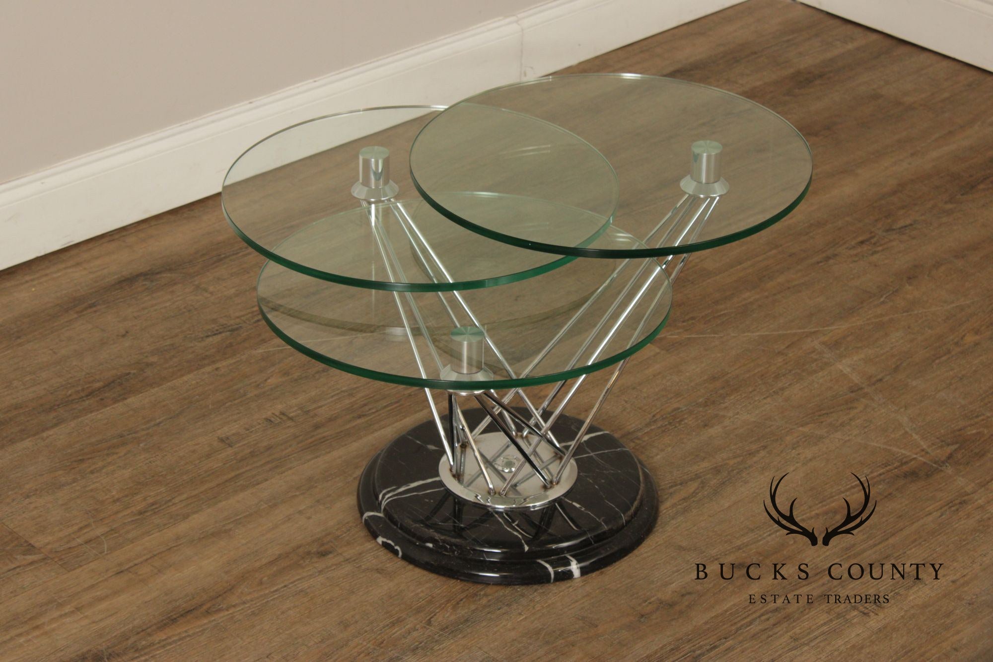 Modern Glass Top Marble Swivel Side Table