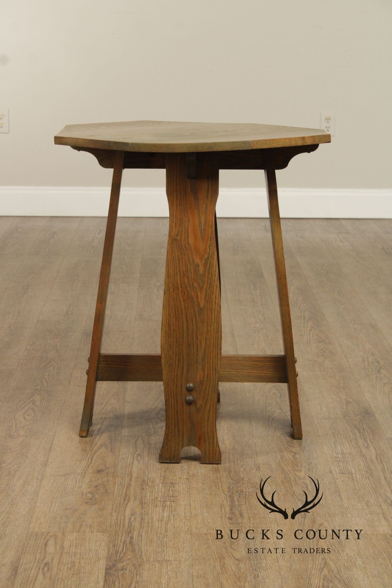 Antique Arts and Crafts Period Oak Octagonal Top Side Table