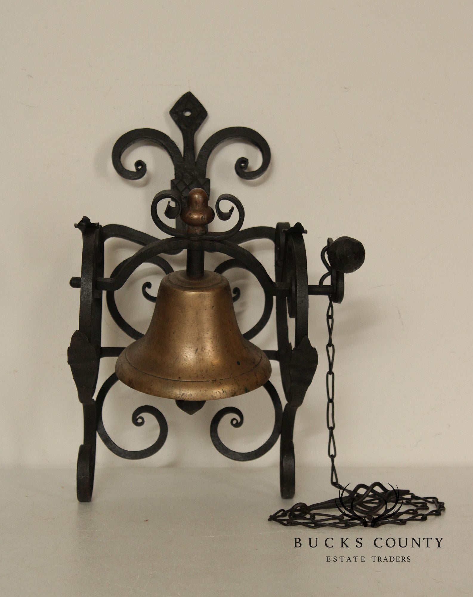 Antique Wrought Iron and Brass Wall-Mounted Bell