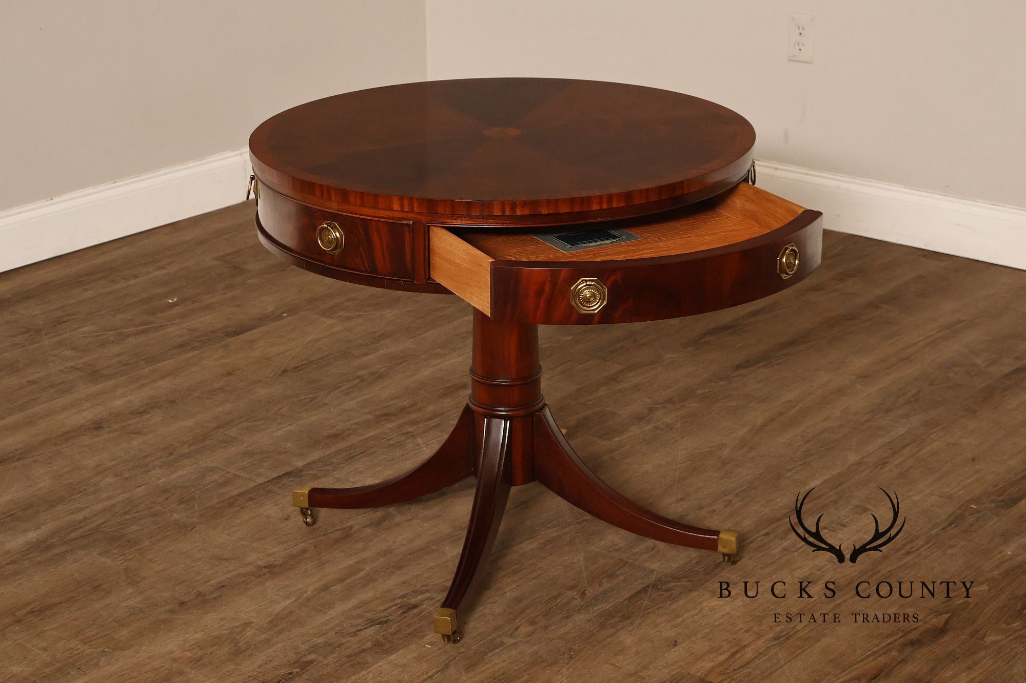 Hickory Chair Federal Style Round Inlaid Mahogany Drum Table