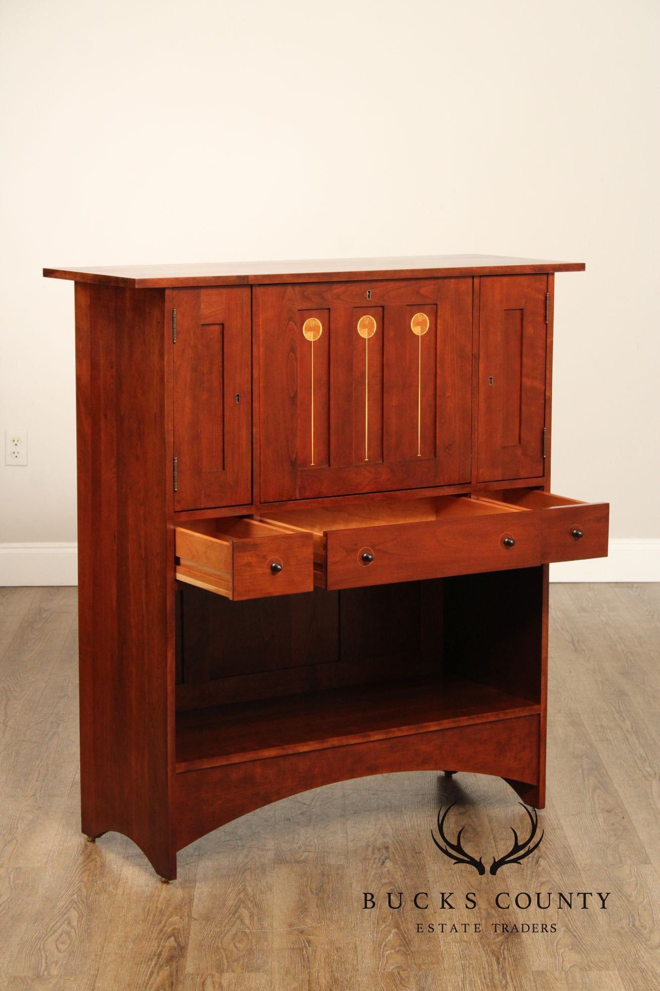 Stickley Mission Collection Harvey Ellis Inlaid Cherry Drop Front Desk