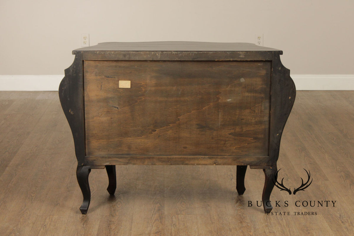 Vintage Italian Rococo Style Ebonized Olive Wood Bombe Chest