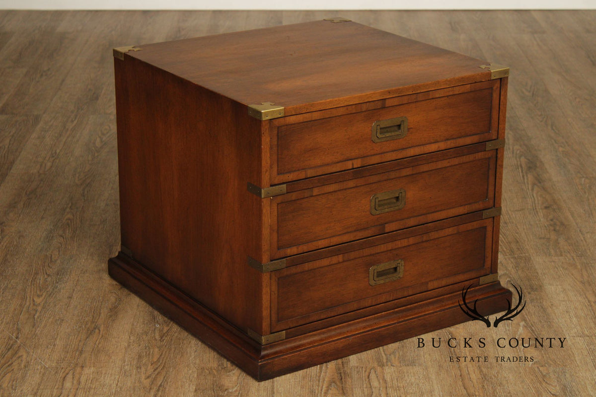 Hekman Campaign Style Mahogany Three-Drawer Nightstand With Brass Accents