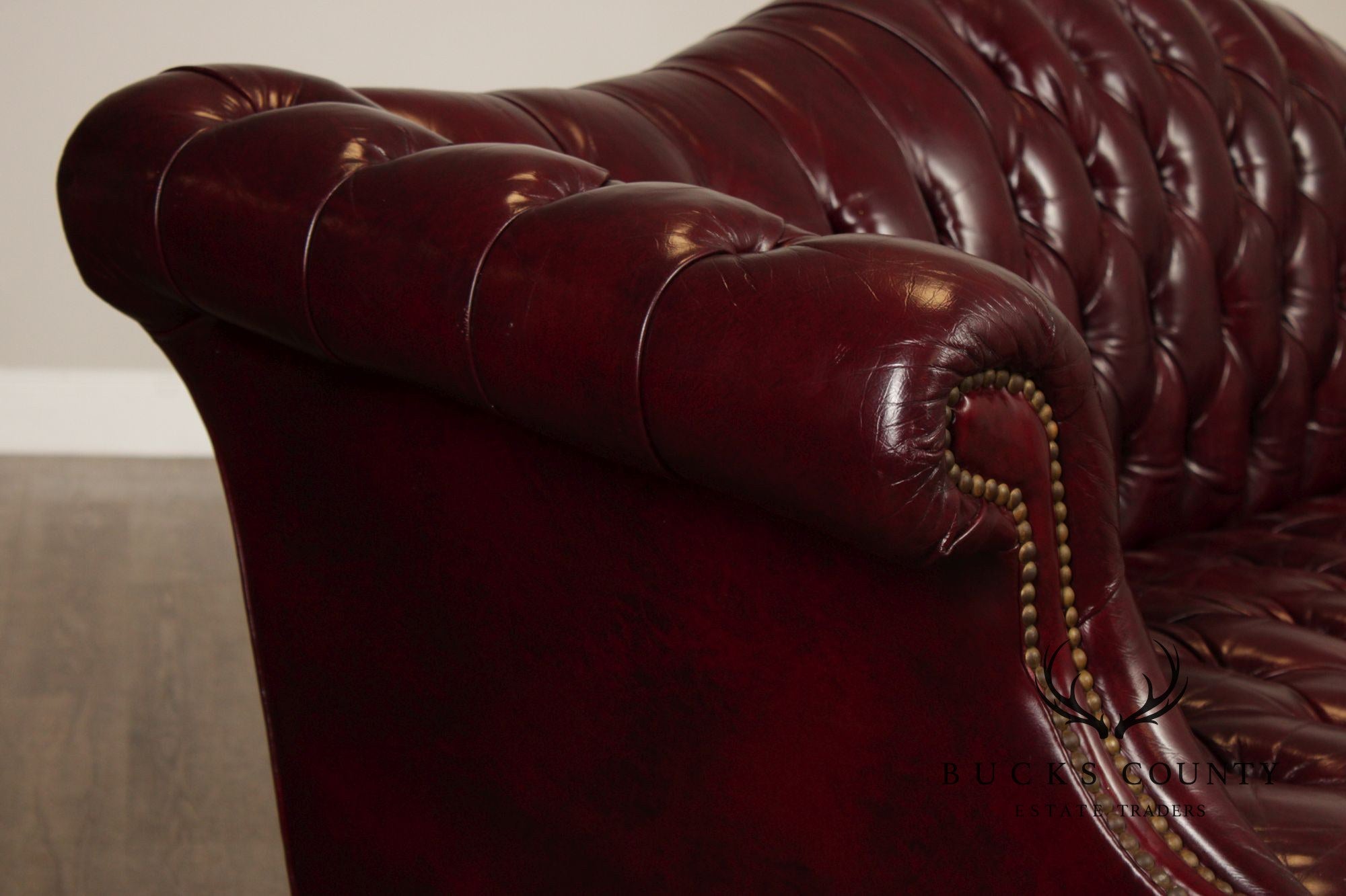 Chippendale Style Tufted Leather Chesterfield Camelback Sofa