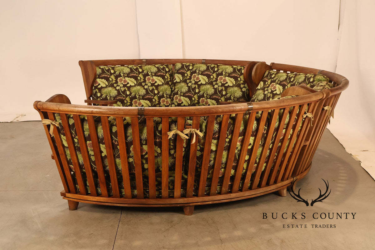 Curved Teak Modular Sofa With Floral Upholstery