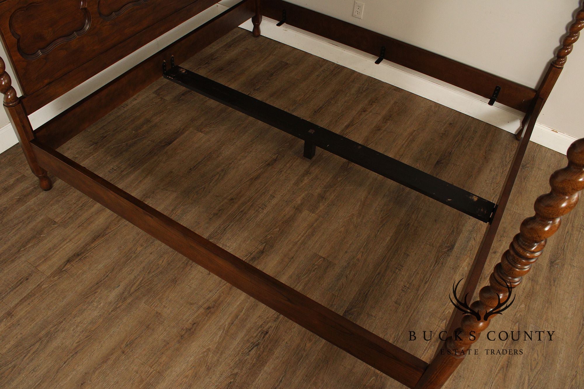 Baker Barley Twist Carved Oak King Size Canopy Poster Bed