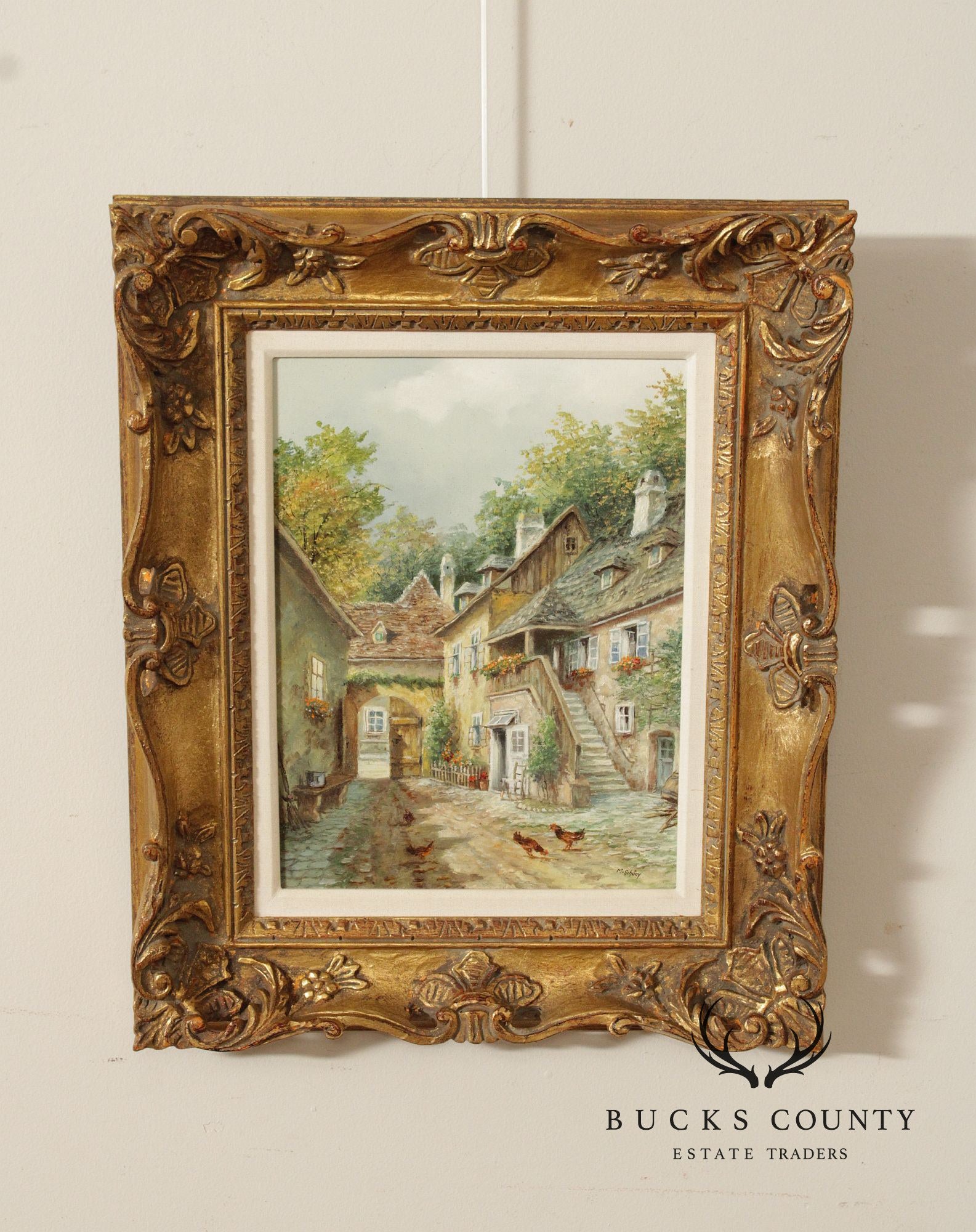 M. Schöny Oil Painting, European Courtyard